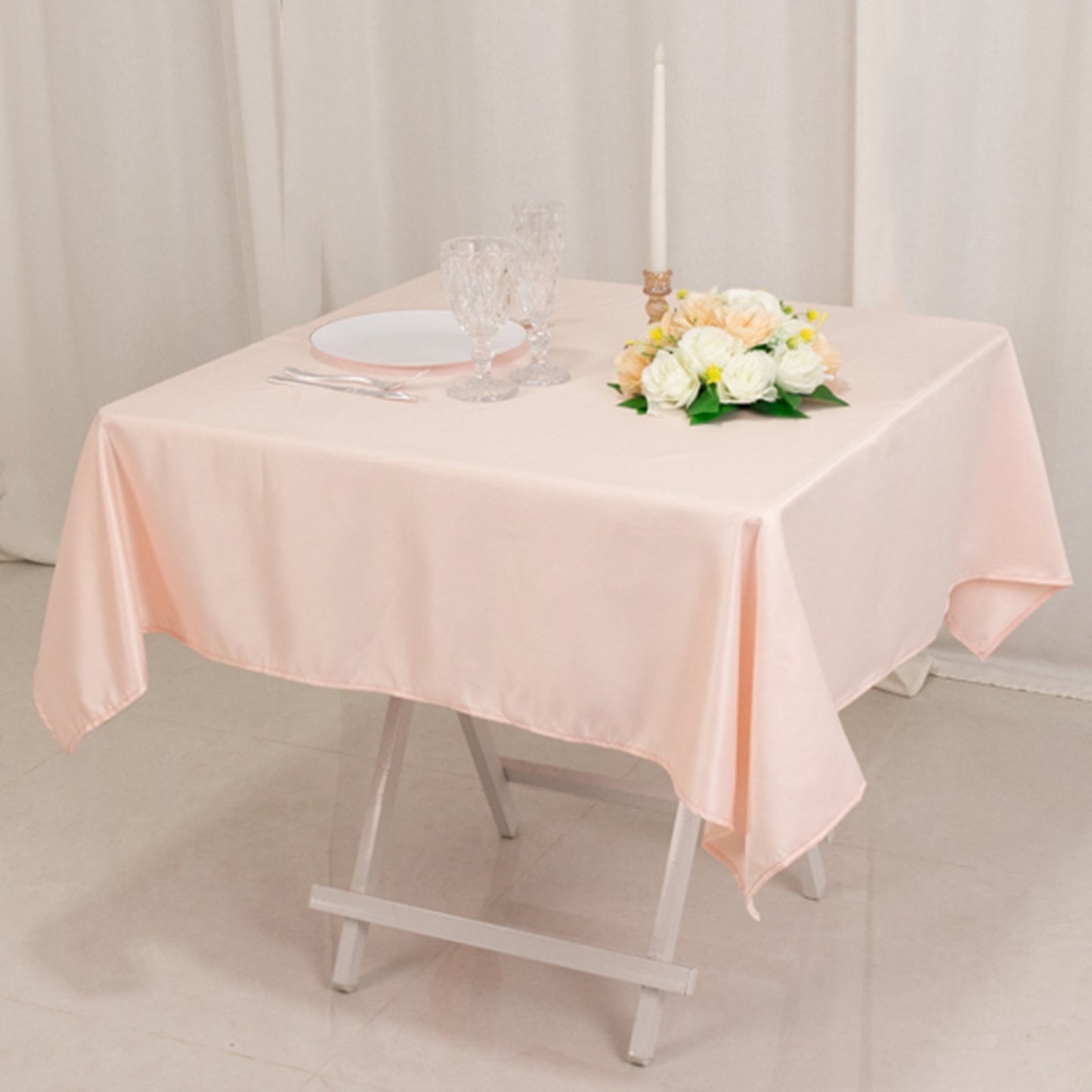 Lamour Satin 54"x54" Table Overlay Square Tablecloth Blush - Durable & Silk-Like Table Cover
