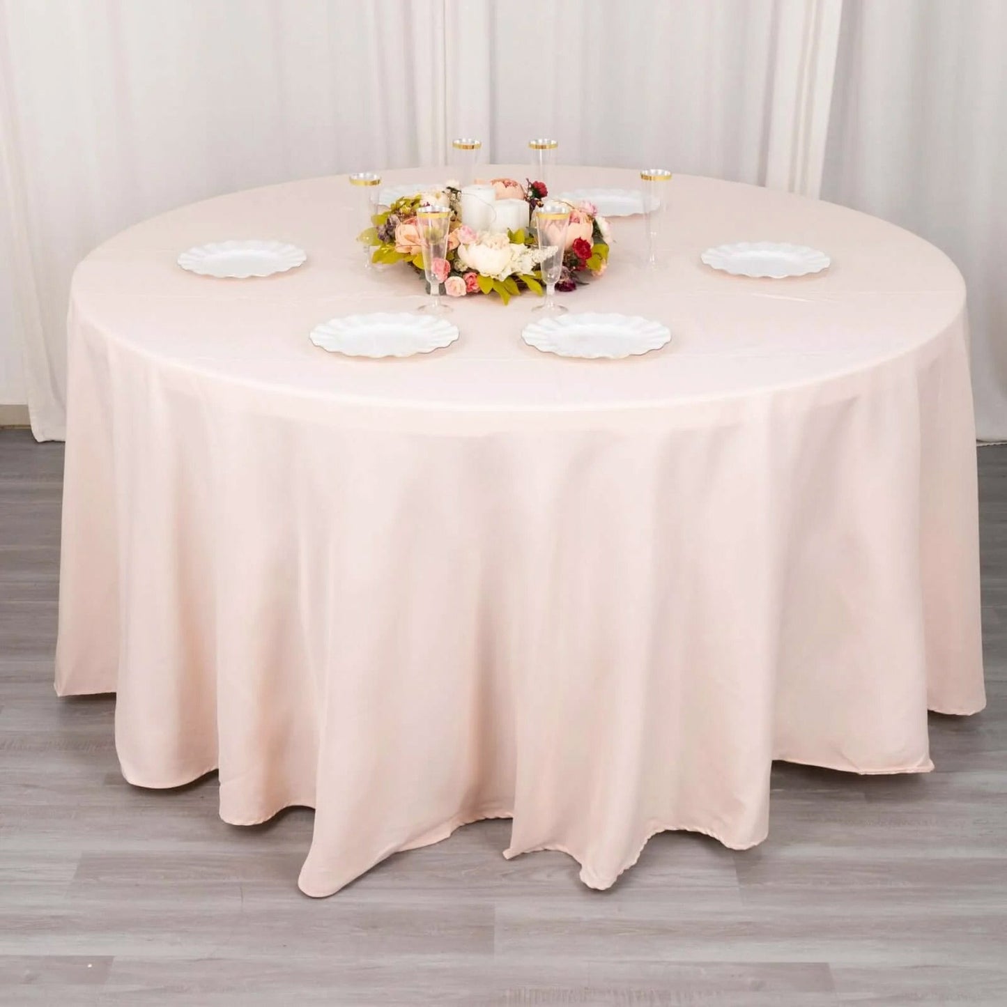 Premium Polyester 120" Round Tablecloth Blush - Seamless 220GSM Wrinkle-Resistant Table Cover