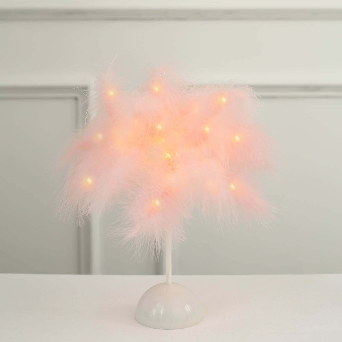 Table Lamp Feather Design Blush LED Battery Operated - Cordless Wedding Centerpiece 15"