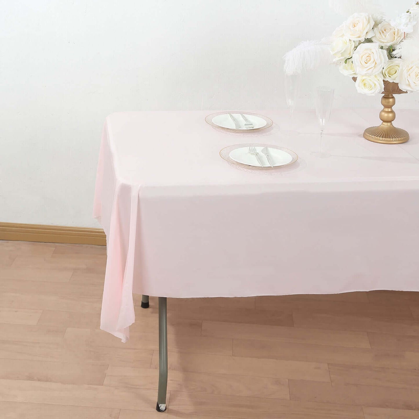 Plastic Table Cover Roll Blush with Slide Cutter - Customizable Disposable Tablecloth Roll 54"x300ft