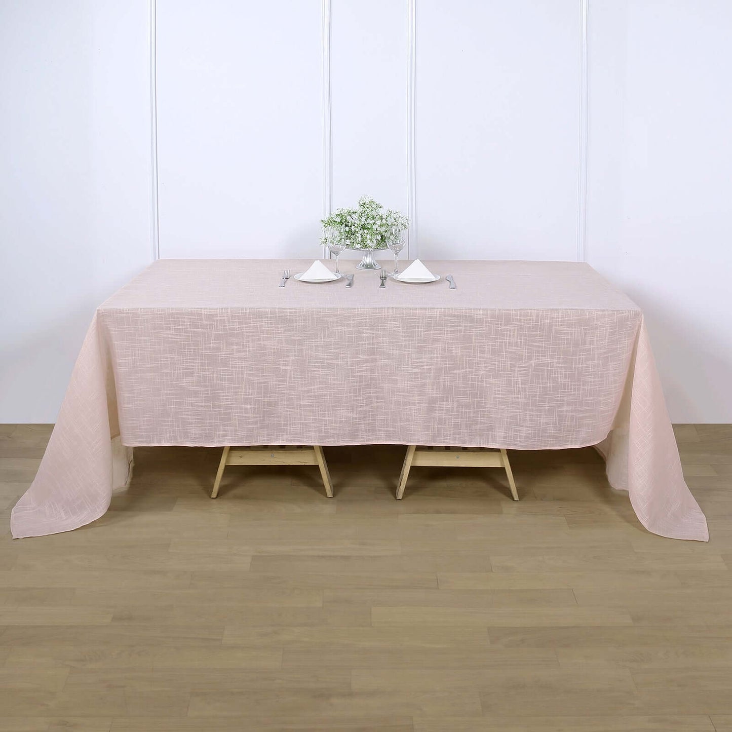 Faux Linen 90"x132" Rectangular Tablecloth Blush Seamless with Slubby Textured - Wrinkle Resistant & Seamless Table Cover
