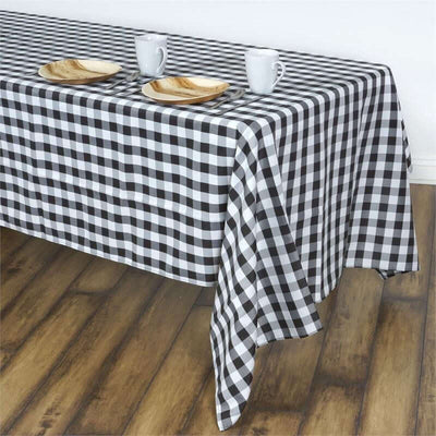Polyester 60"x102" Rectangle Tablecloth White/Black - Checkered Buffalo Plaid Design for Everyday Use