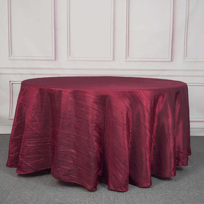 Taffeta 120" Round Tablecloth Burgundy - Seamless Accordion Crinkle Table Cover