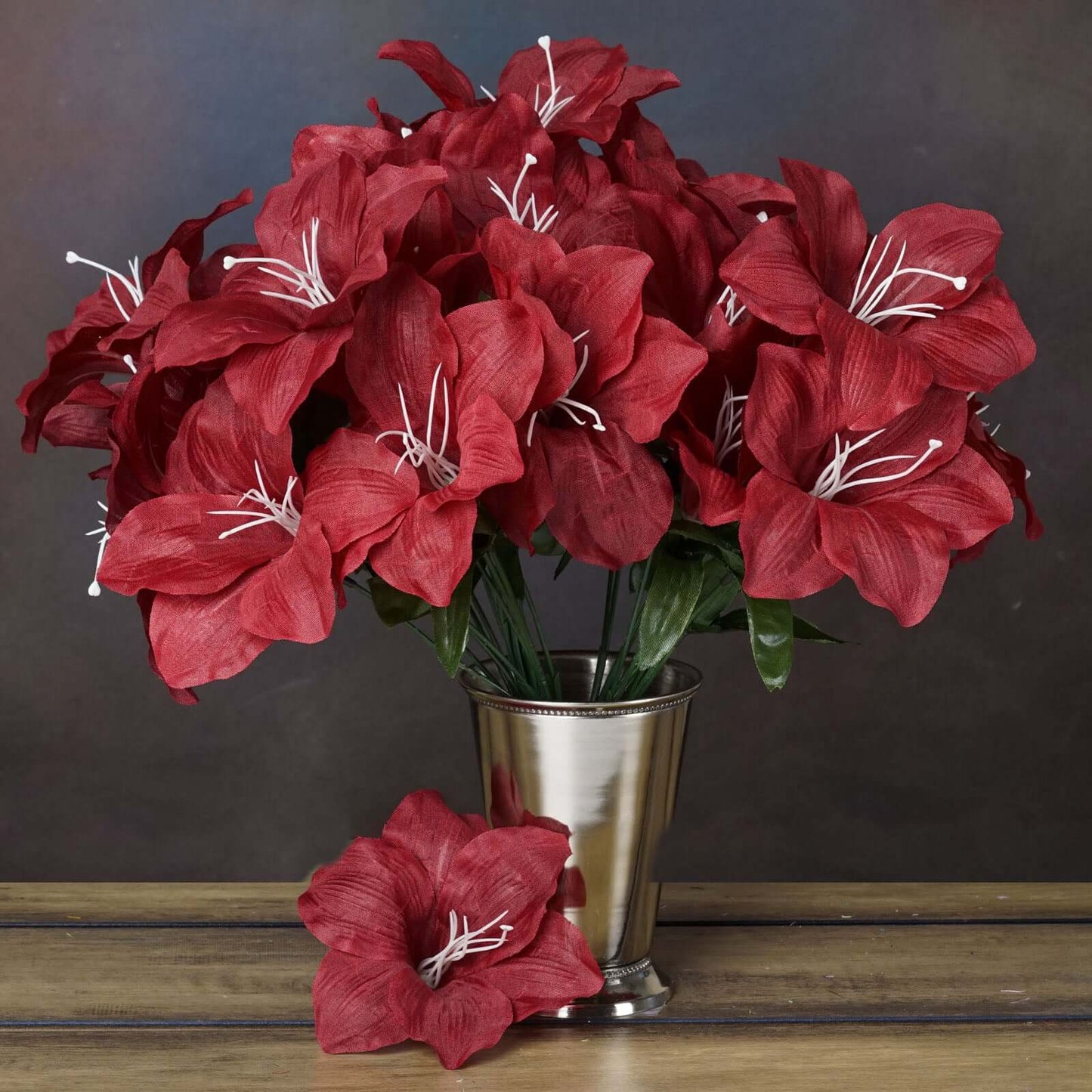 10 Bushes Burgundy Artificial Silk Easter Lily Flowers, Faux Bouquets