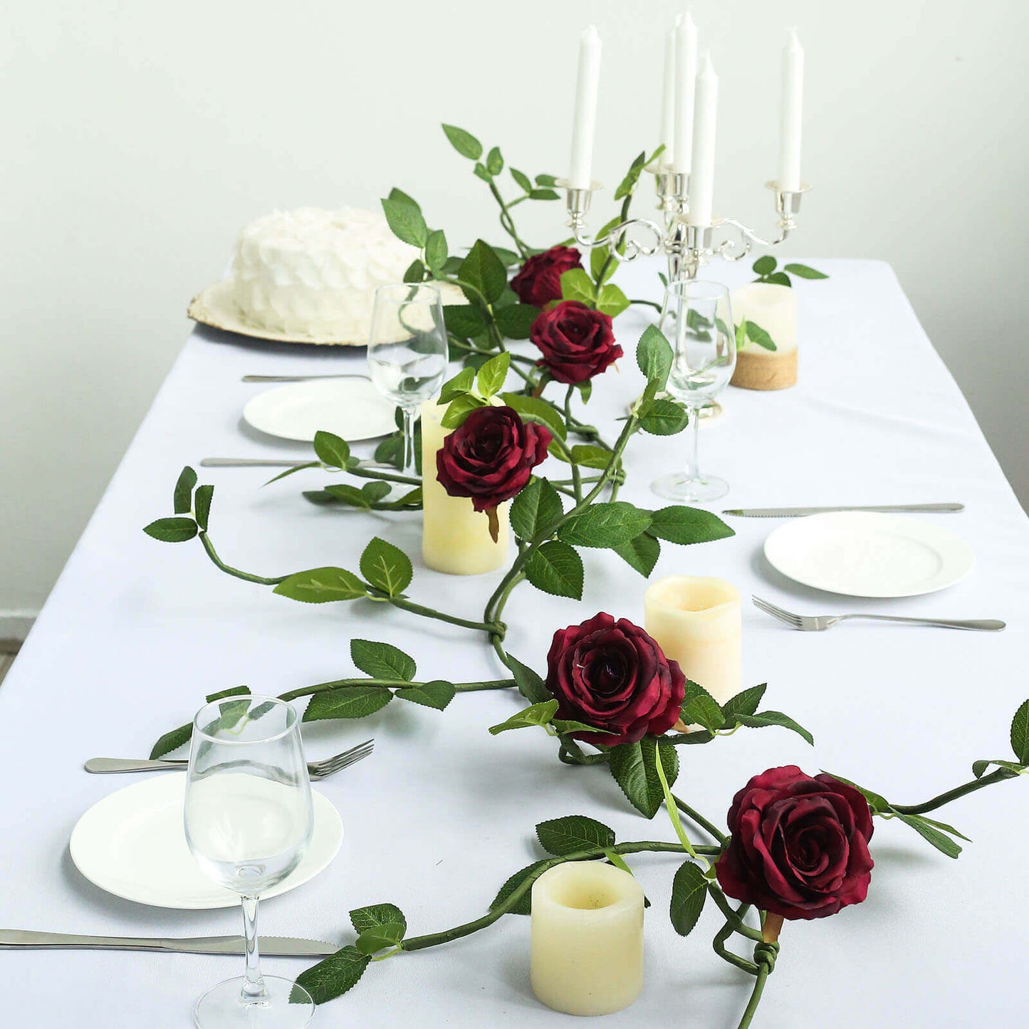 6ft Burgundy Real Touch Artificial Rose and Leaf Flower Garland Vine