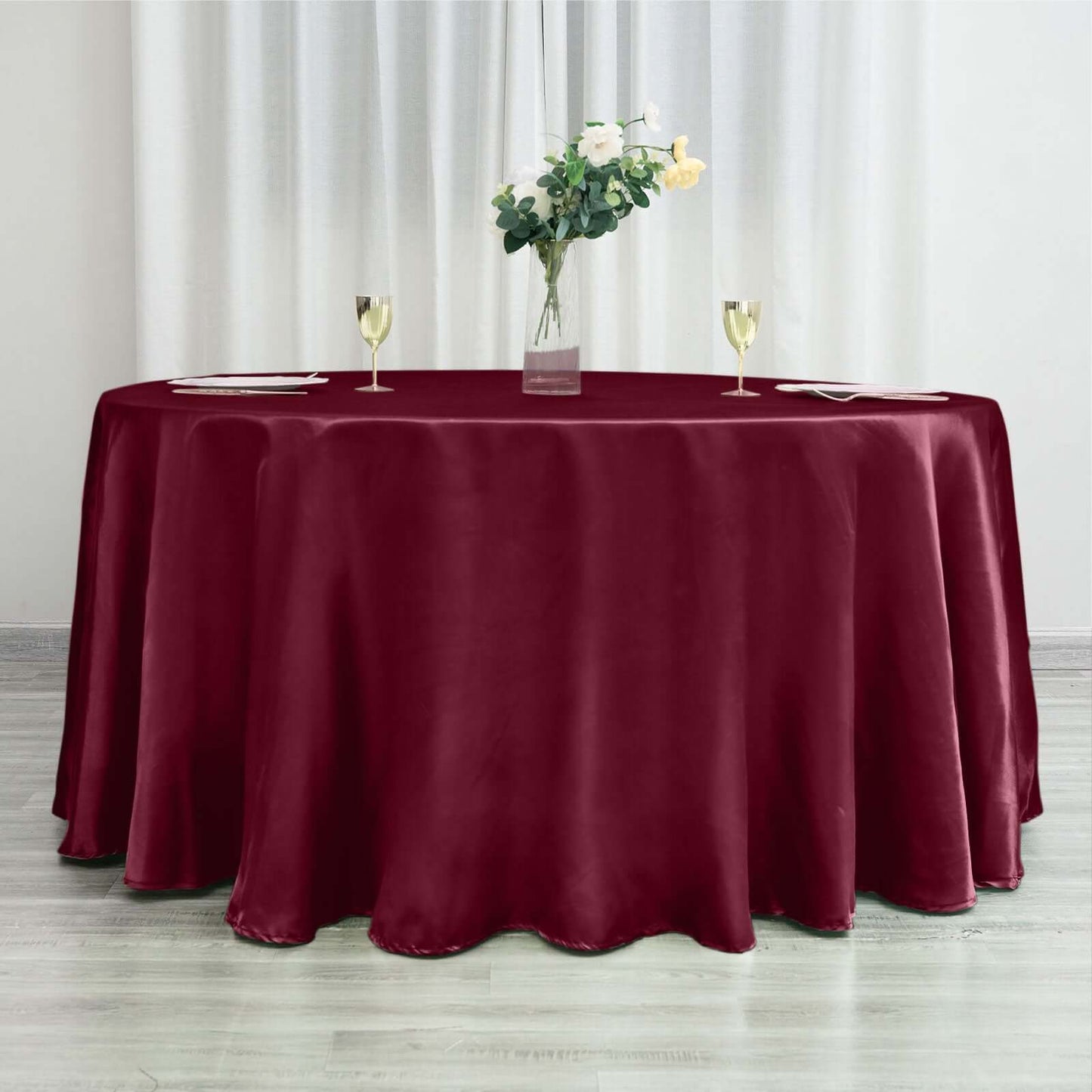 Satin 120" Round Tablecloth Burgundy - Stylish Seamless Table Cover
