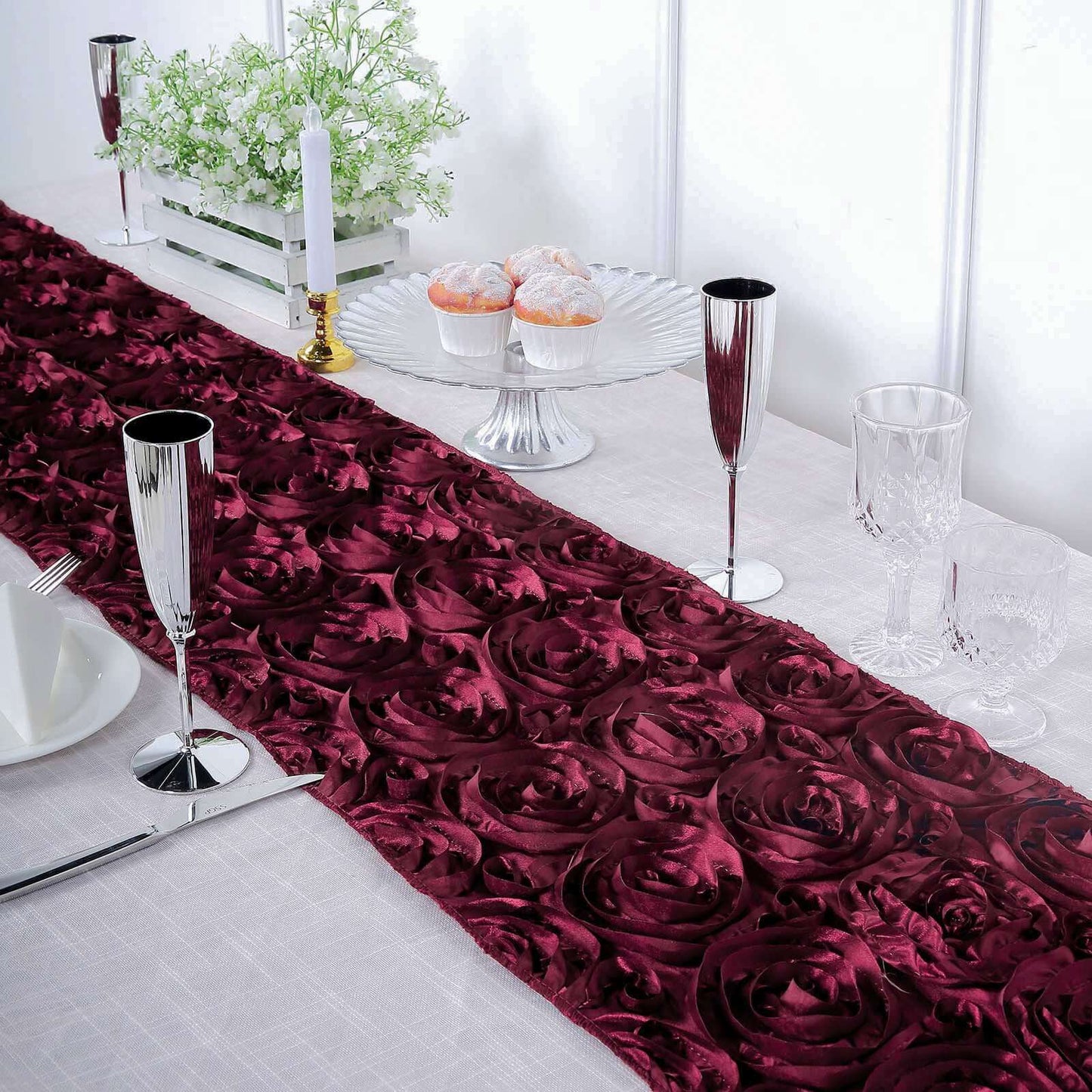 Rosette Satin 14"x108" Table Runner Burgundy - Grandiose Design