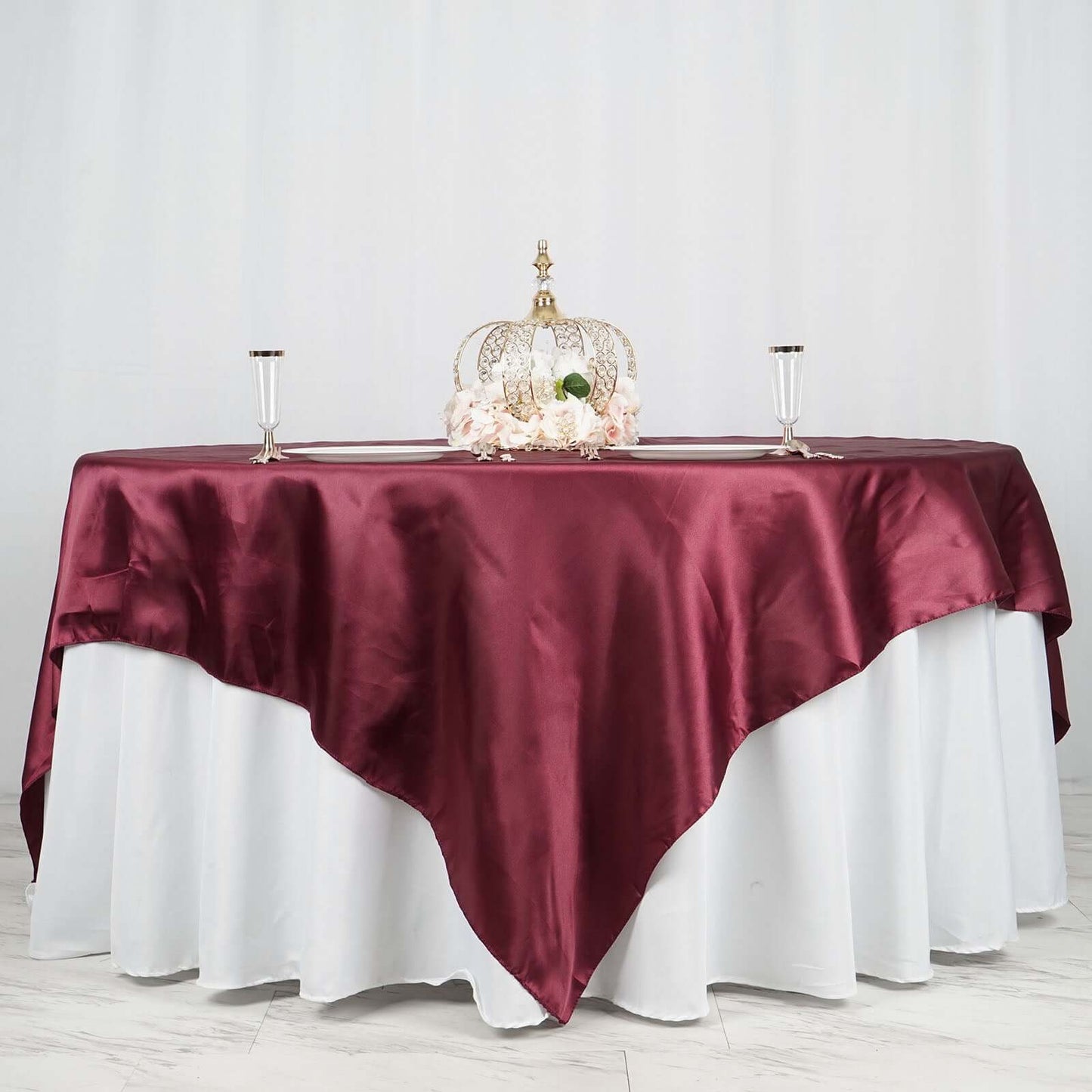 Satin 90"x90" Table Overlay Square Tablecloth Burgundy - Smooth Finish Table Topper