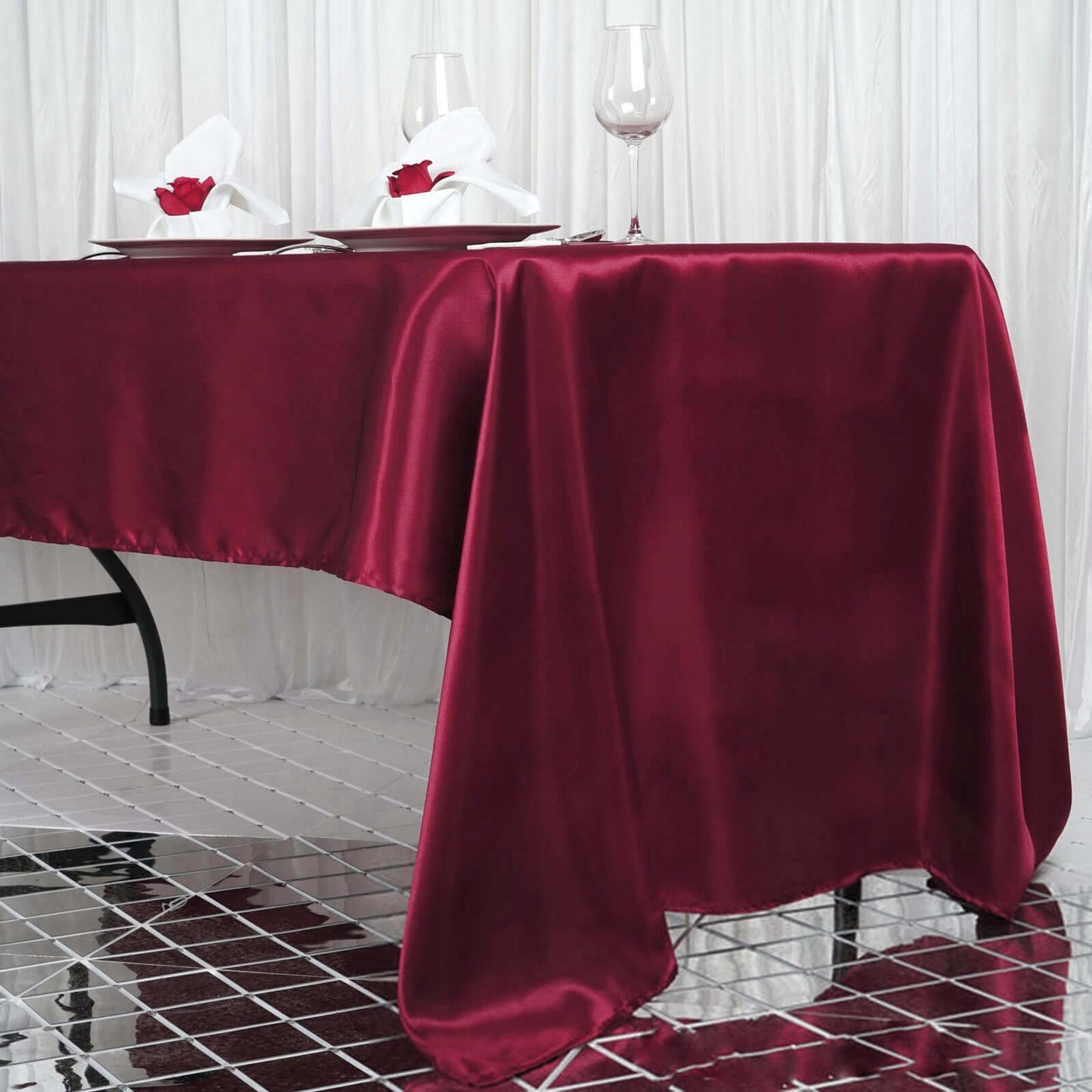 Satin Rectangular 60"x126" Tablecloth Burgundy - Smooth and Lustrous Table Cover