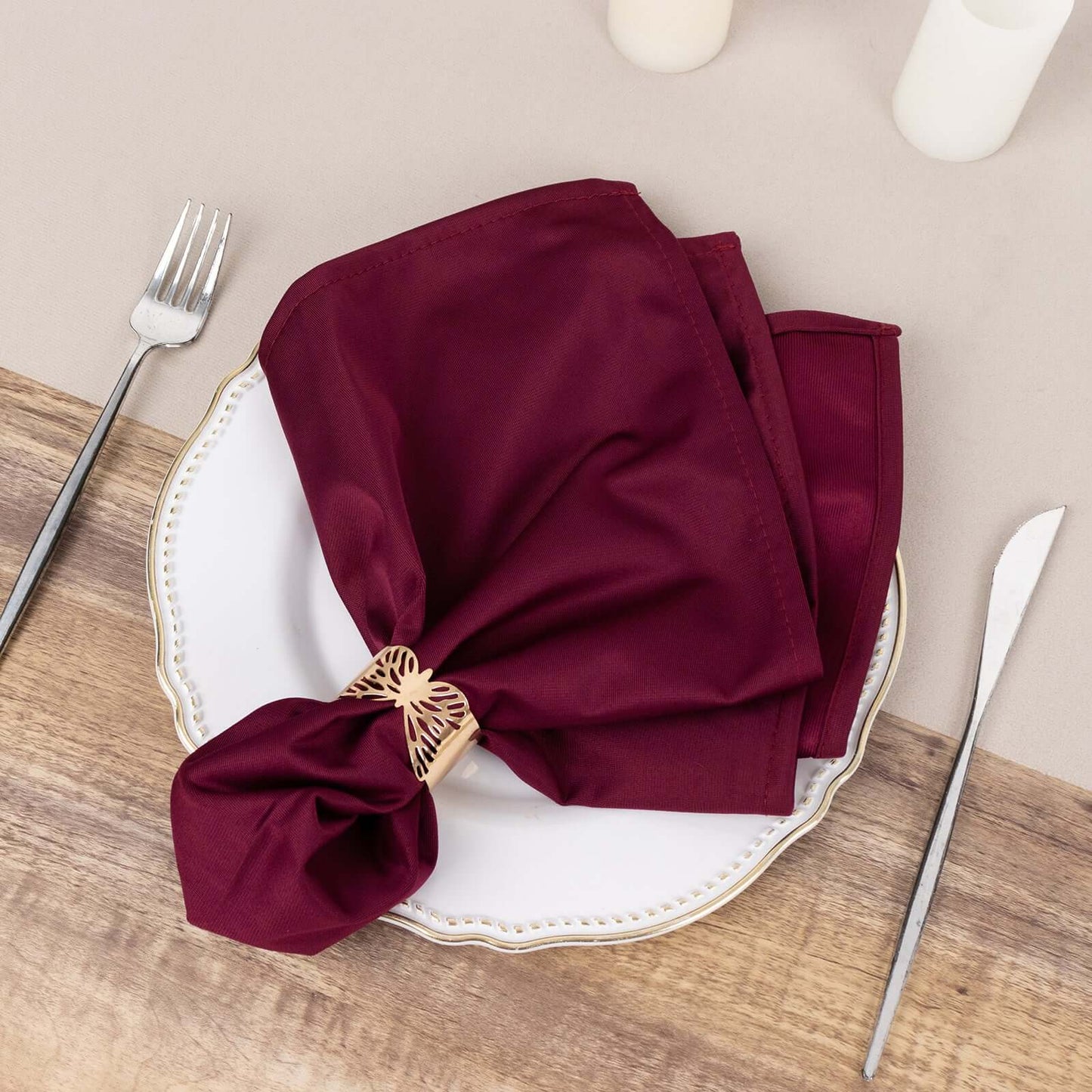5 Pack Scuba 20"x20" Napkins Burgundy - Durable & Reusable Dinner Napkins