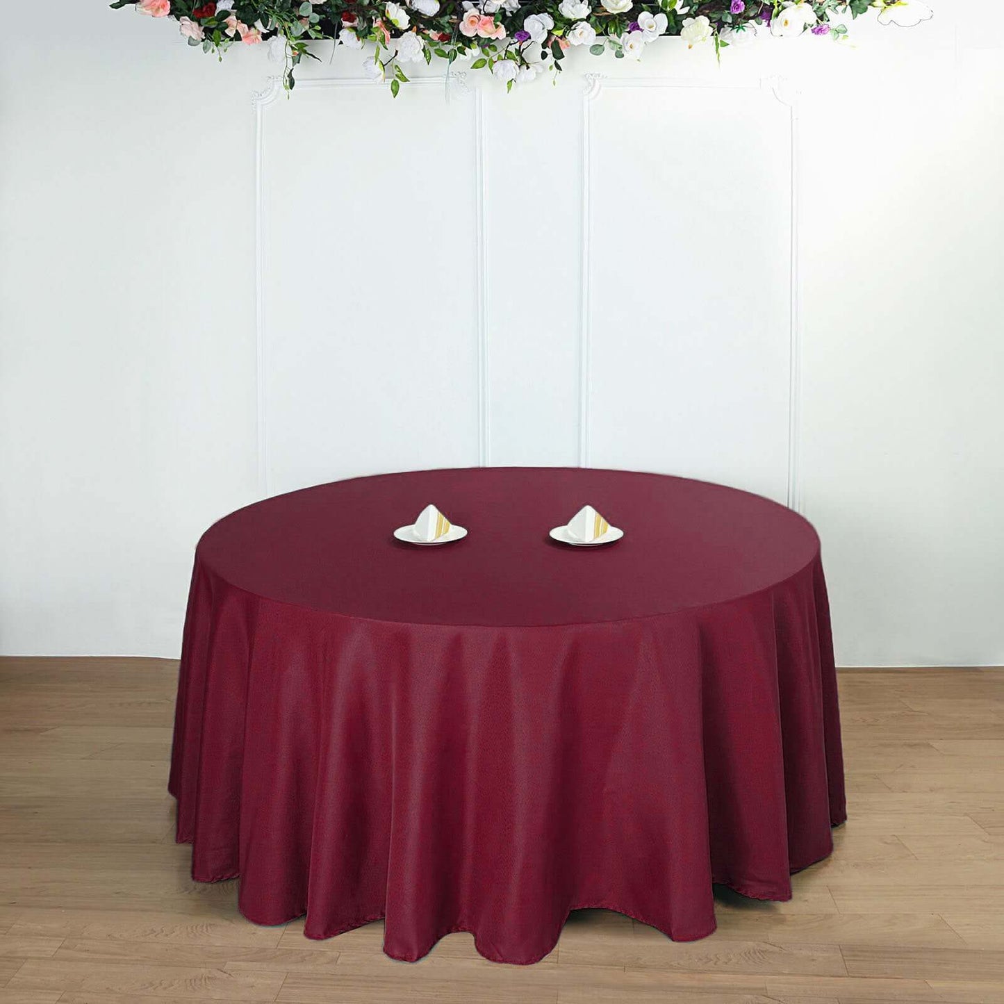 Polyester 132" Round Tablecloth Burgundy - Seamless Chic Design Table Cover