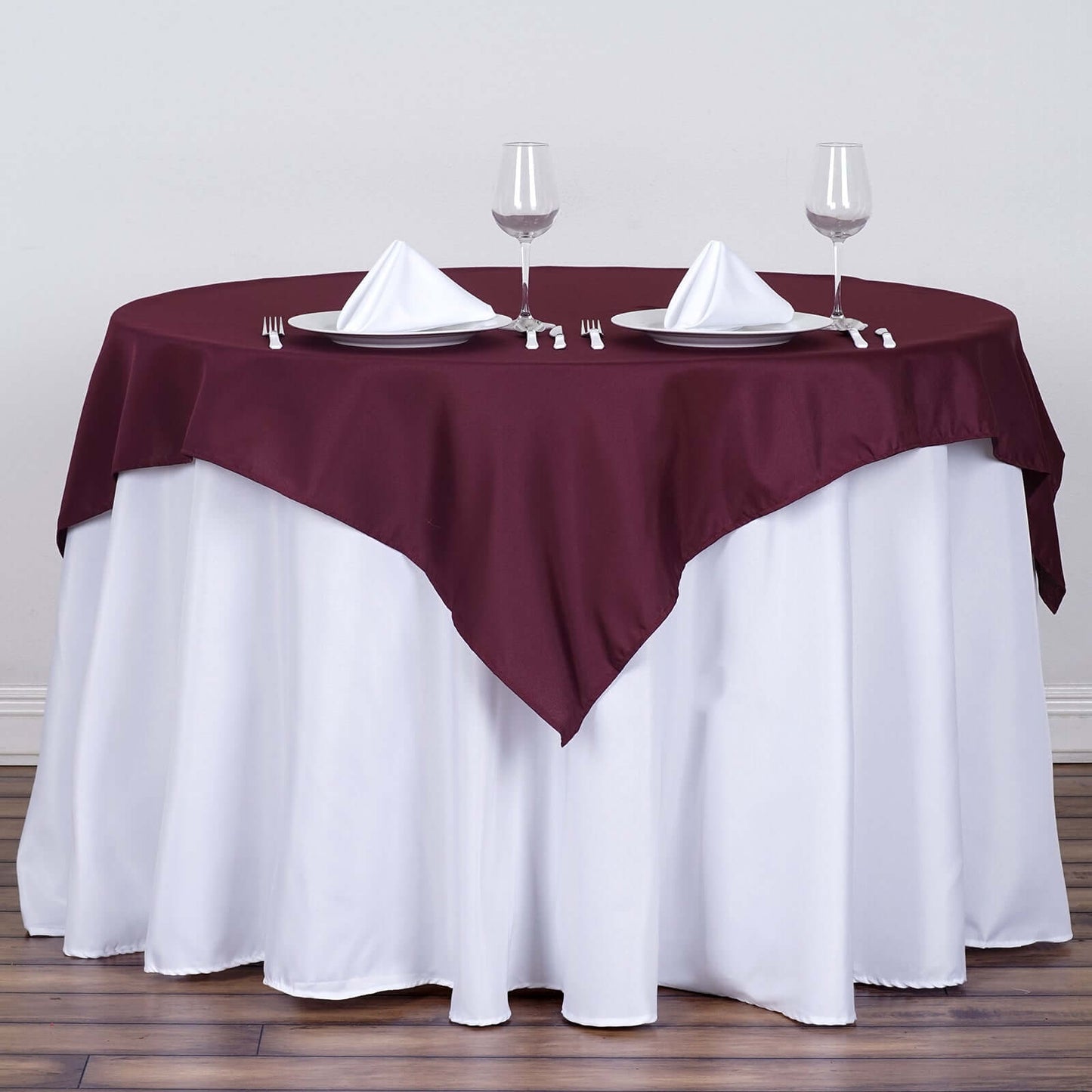 Polyester 54"x54" Table Overlay Square Tablecloth Burgundy - Wrinkle-Resistant & Durable Table Cover