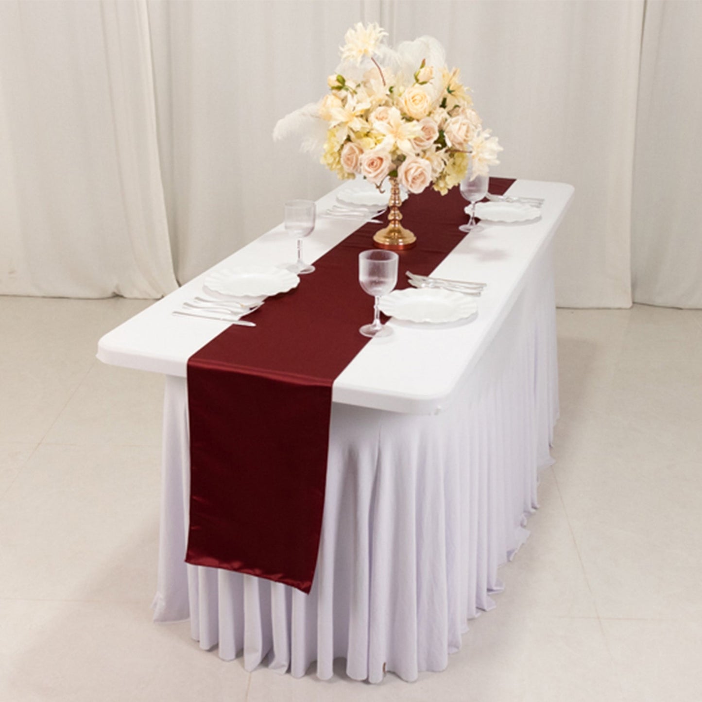 Lamour Satin 12"x108" Table Runner Burgundy - Smooth & Lustrous Finish