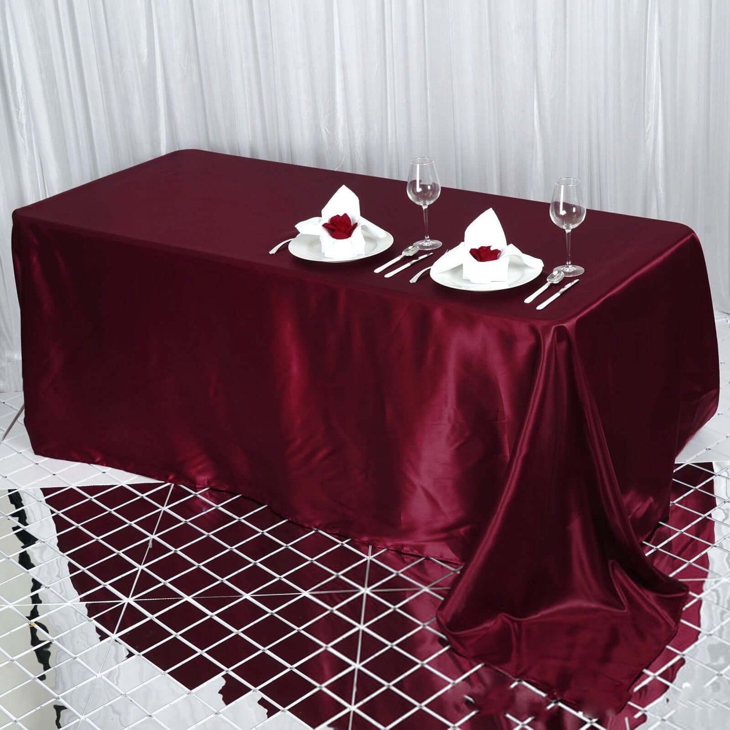 Satin Rectangular 90"x132" Tablecloth Burgundy - Seamless Table Cover