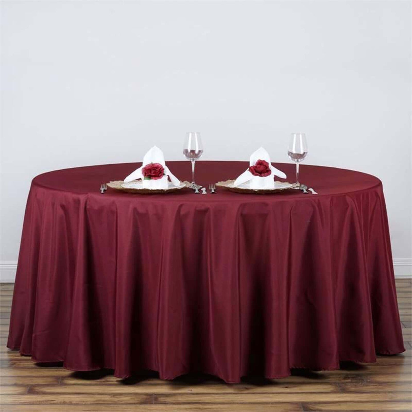Polyester 120" Round Tablecloth Burgundy - Seamless Wrinkle-Resistant Table Cover