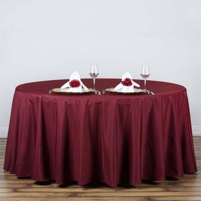 Polyester 120" Round Tablecloth Burgundy - Seamless Wrinkle-Resistant Table Cover