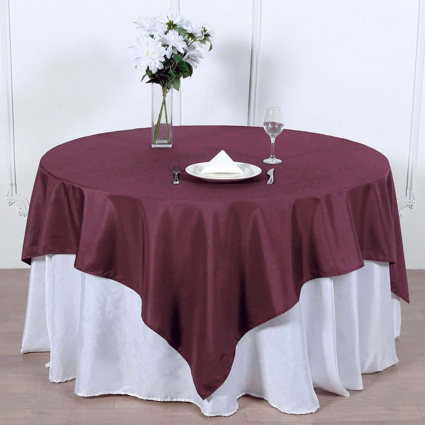 Polyester 70"x70" Table Overlay Square Tablecloth Burgundy - Wrinkle-Resistant & Durable Table Cover