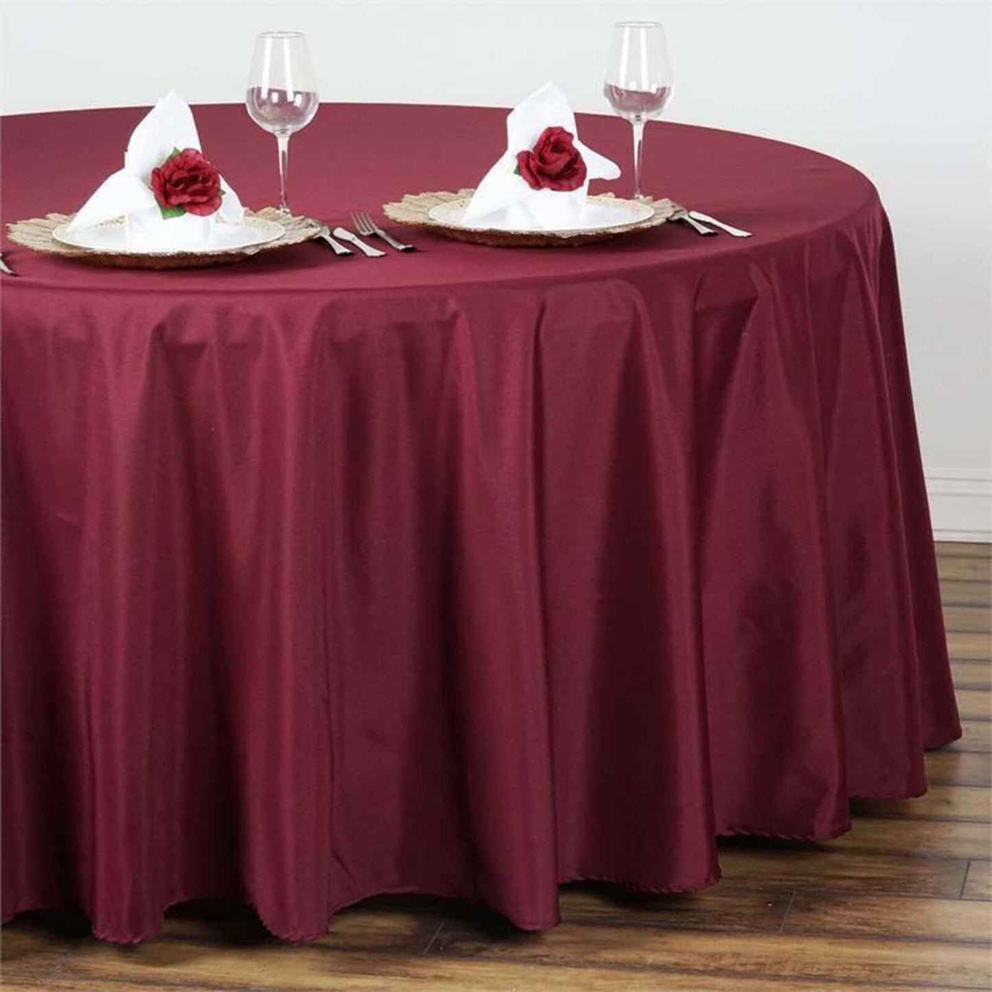 Polyester 108" Round Tablecloth Burgundy - Wrinkle-Resistant Table Cover