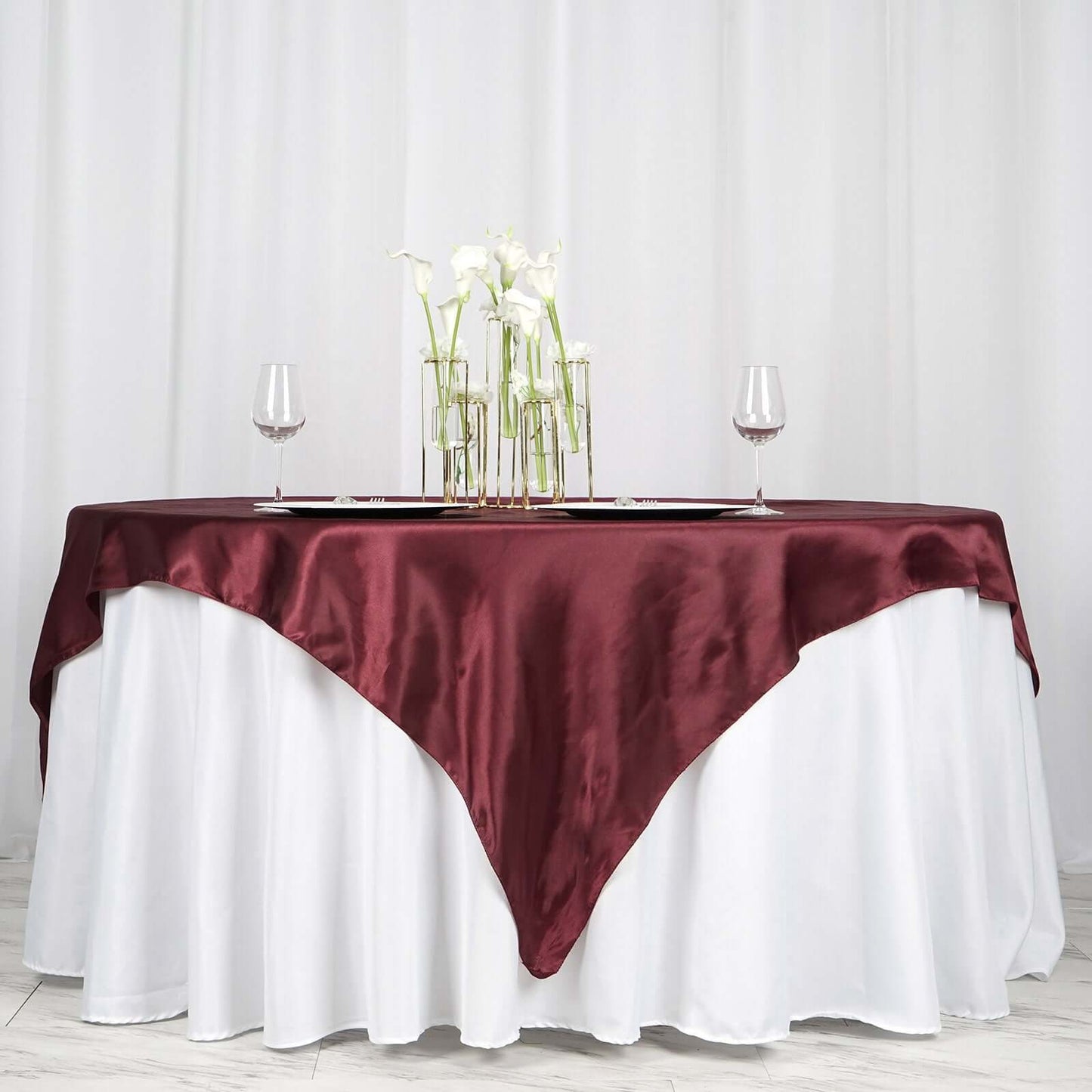 Satin 72"x72" Table Overlay Square Tablecloth Burgundy - Smooth Finish Table Cover