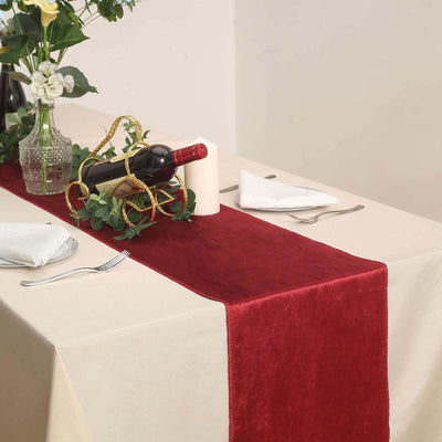 Premium Velvet 12"x108" Table Runner Burgundy - Sheen Finish Reusable Table Decor