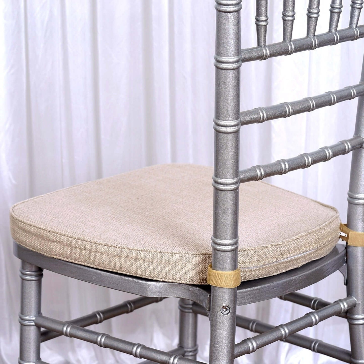 Natural Burlap Chair Cushion with Soft 2" Thick Pad and Ties - Rustic Removable Cover for Chiavari Chairs