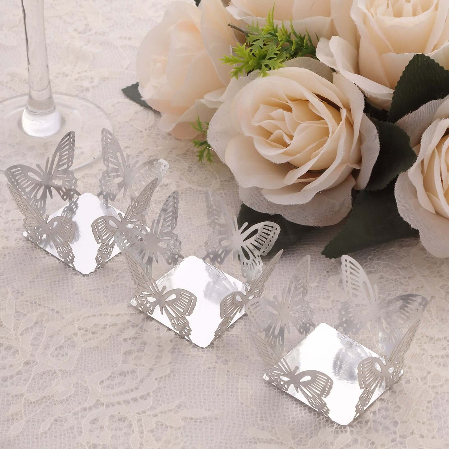 50-Pack Mini Paper Truffle Cup Liners Butterfly Square Design Metallic Silver - 225GSM Cupcake Tray Wrappers 4"