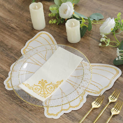 10-Pack Disposable Table Placemats with White Butterfly Design & Gold Glitters - 400GSM Cardboard Placemats for Kids' Parties, Baby Showers & Celebrations 14"