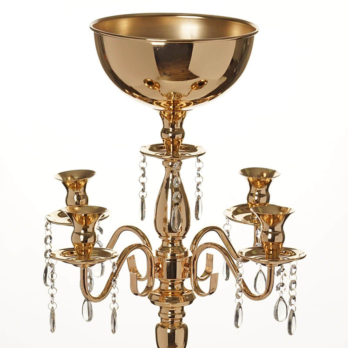 Metal Candelabra 4 Arm Design Gold with Flower Vase Bowl - Table Centerpiece for Weddings 33"