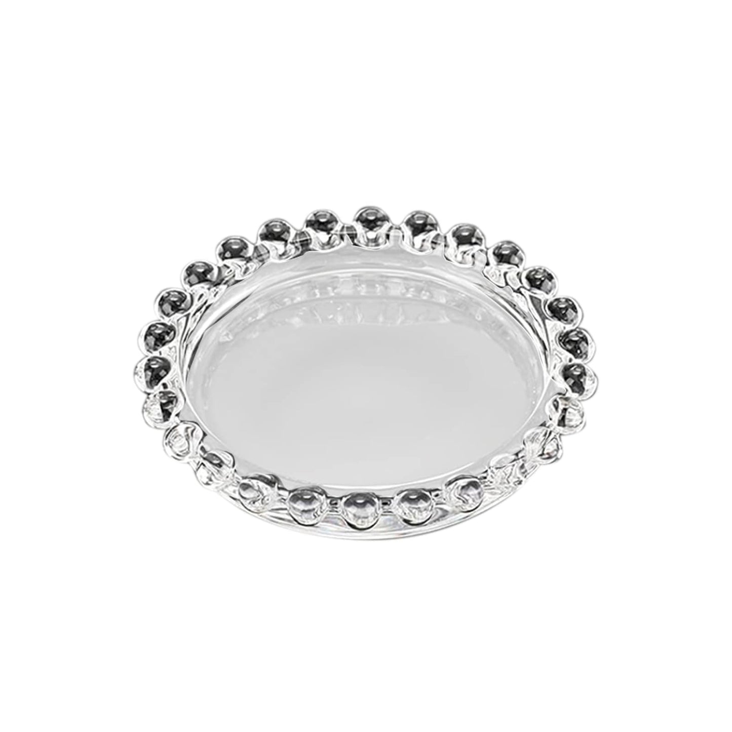 6-Pack Glass Pillar Candle Holder Plates Clear with Beaded Rims - Transparent Small Round Coaster Trays 4"