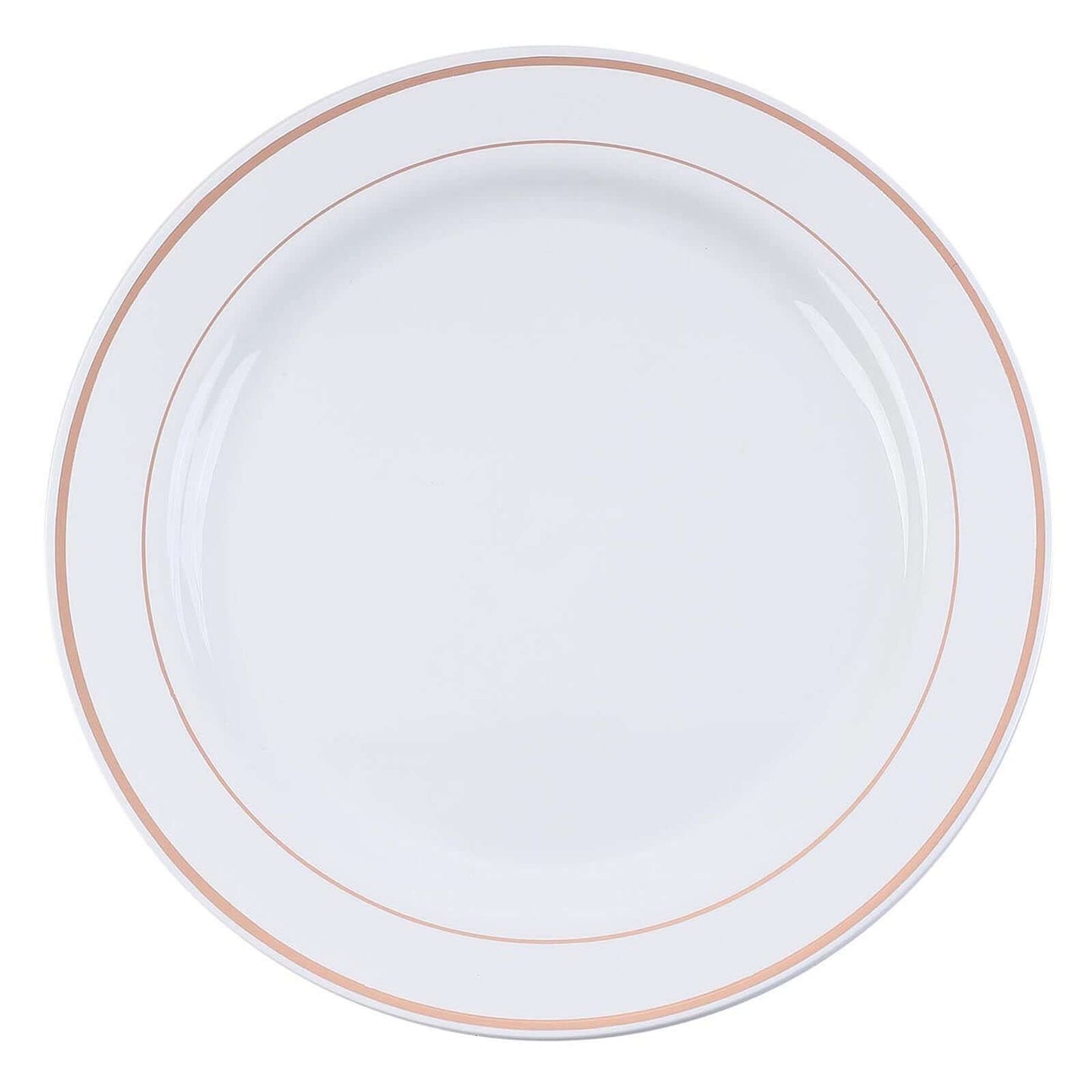 10-Pack Plastic Dinner Plates White with TrÃ¨s Chic Rose Gold Rim - Perfect Disposable Party Plates 10"