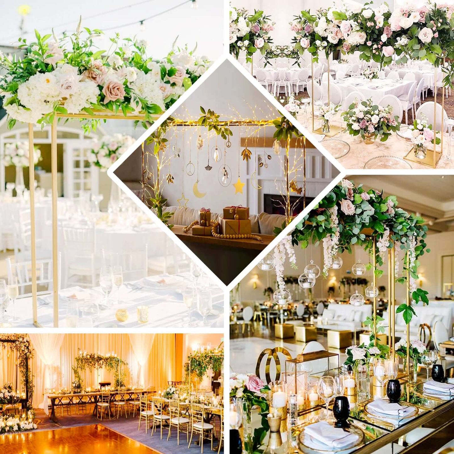 Adjustable Flower Arch Gold Metal Over-The-Table Frame - Wedding Display 48" Tall