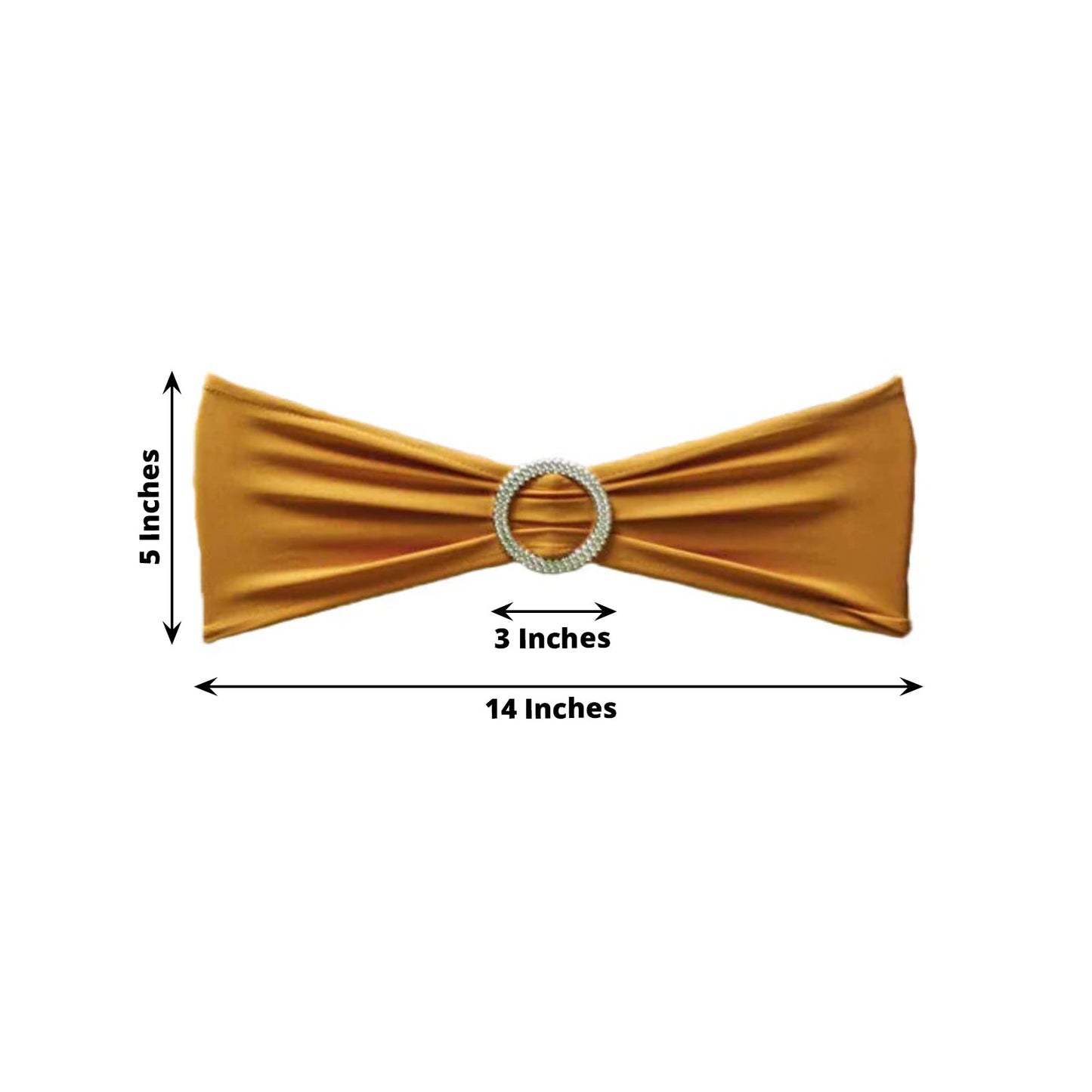 5 Pack Stretch Spandex Chair Sashes Gold - Classy Reusable Chair Bands with Silver Diamond Ring Slide Buckle 5"x14"