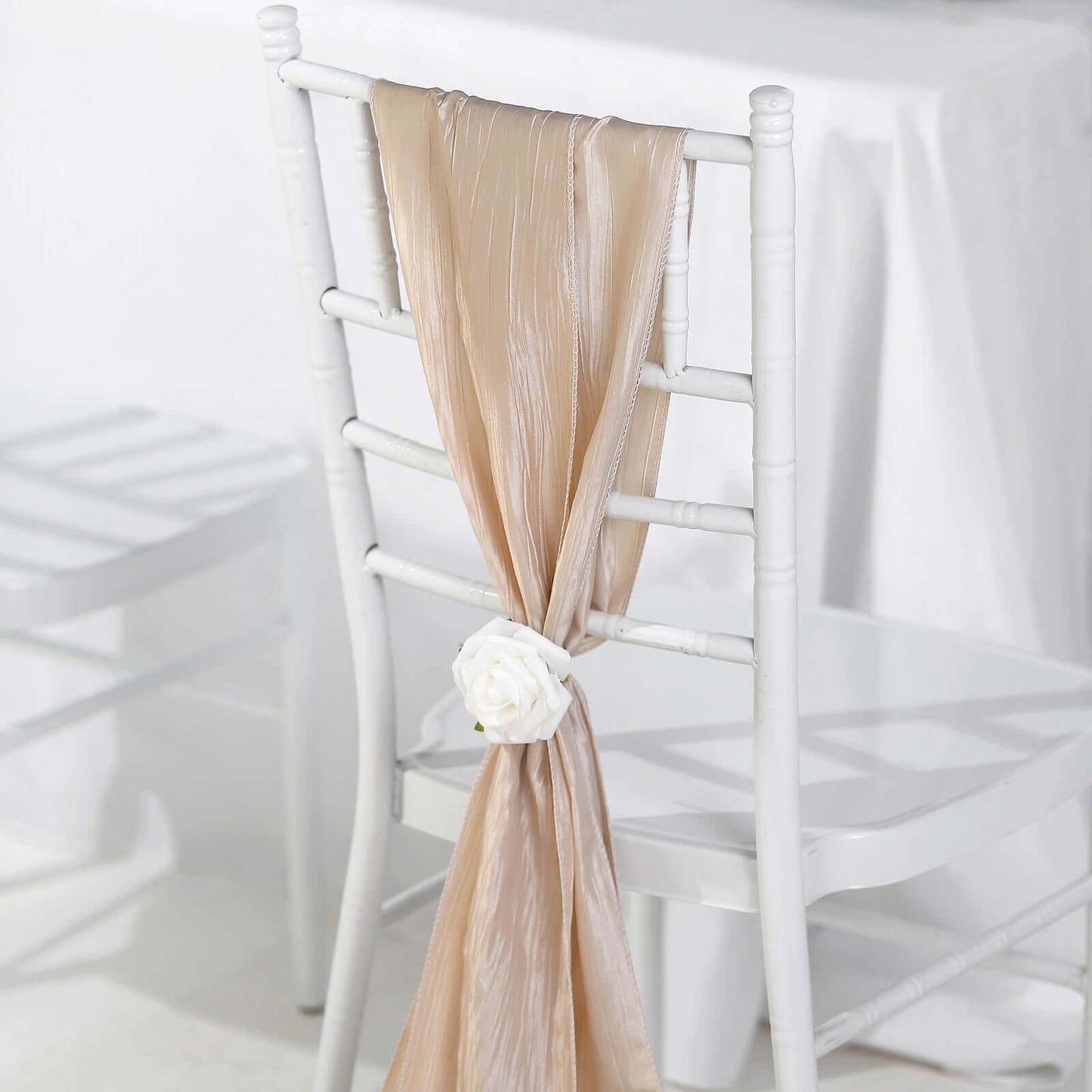 5 Pack Taffeta 6"x106" Chair Sashes Beige Accordion Crinkle Texture - Stylish Decor for Weddings & Gatherings