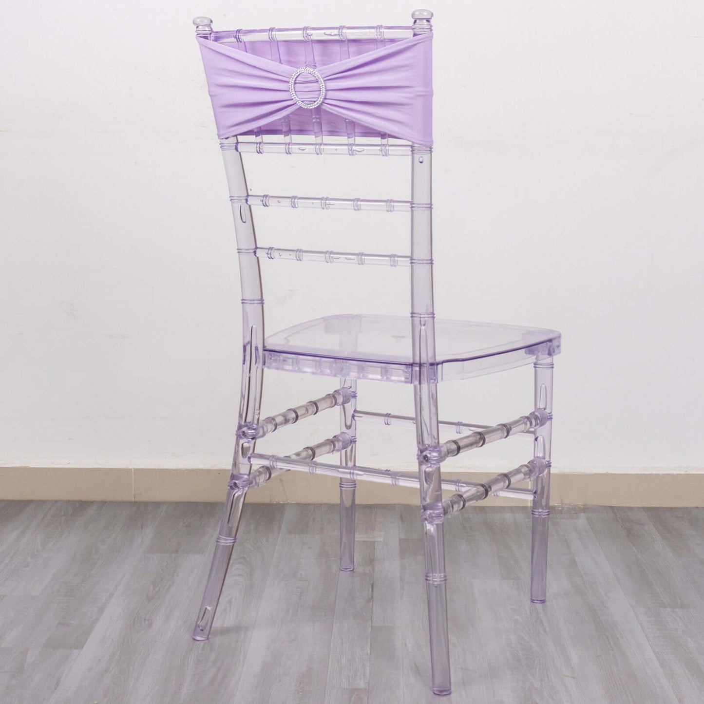 5 Pack Stretch Spandex Chair Sashes Lavender Lilac - Reusable Chair Bands with Silver Diamond Ring Slide Buckle 5"x14"