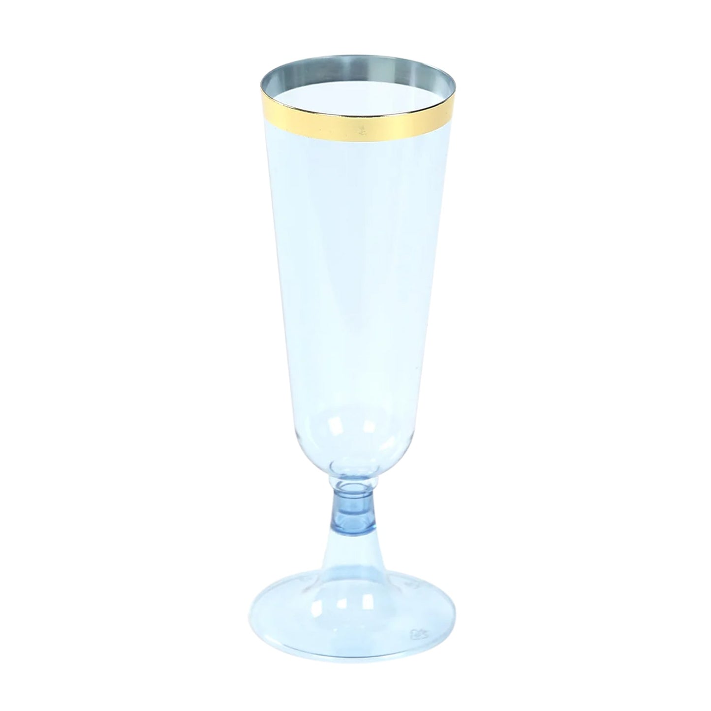12-Pack Plastic Champagne Flutes Transparent Dusty Blue with Gold Rim - Stylish Disposable Cocktail Glasses for Parties 5oz 6"