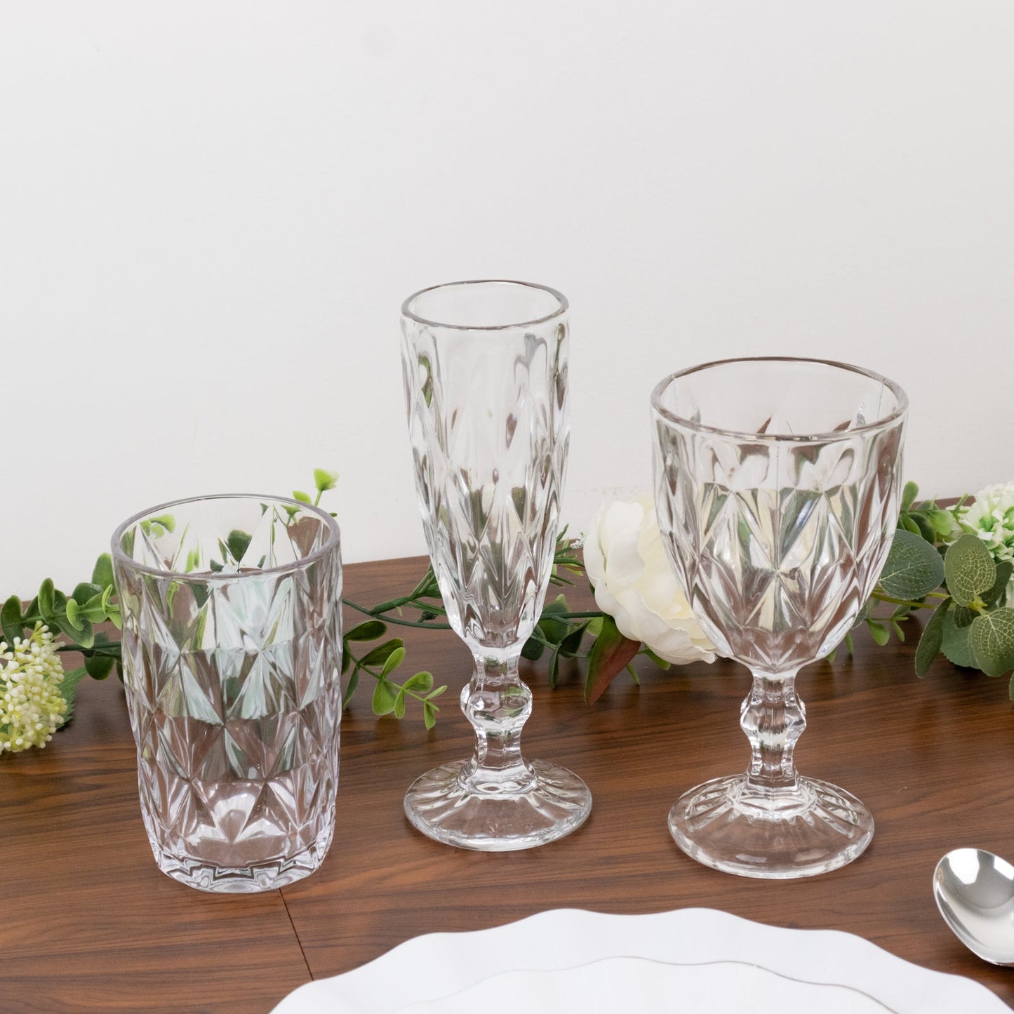 6-Pack Champagne Flute Glasses Clear Textured Crystal Cut Design - Chic Wine Goblets for Parties & Events 6oz 8"