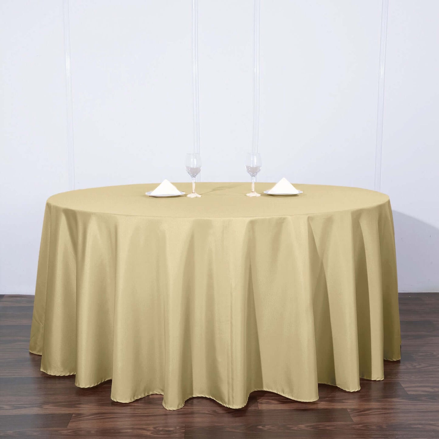Polyester 120" Round Tablecloth Champagne - Seamless Wrinkle-Resistant Table Cover