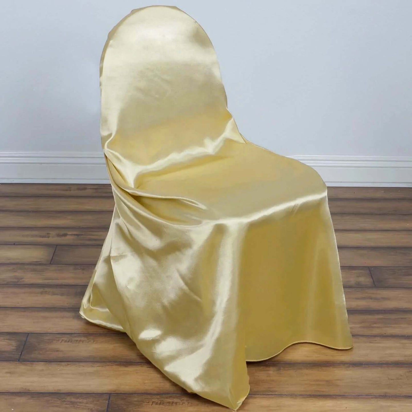 Satin Chair Cover Self-Tie Universal Design Champagne - Durable Slip-On Cover for Folding, Dining, Banquet & Standard Chairs