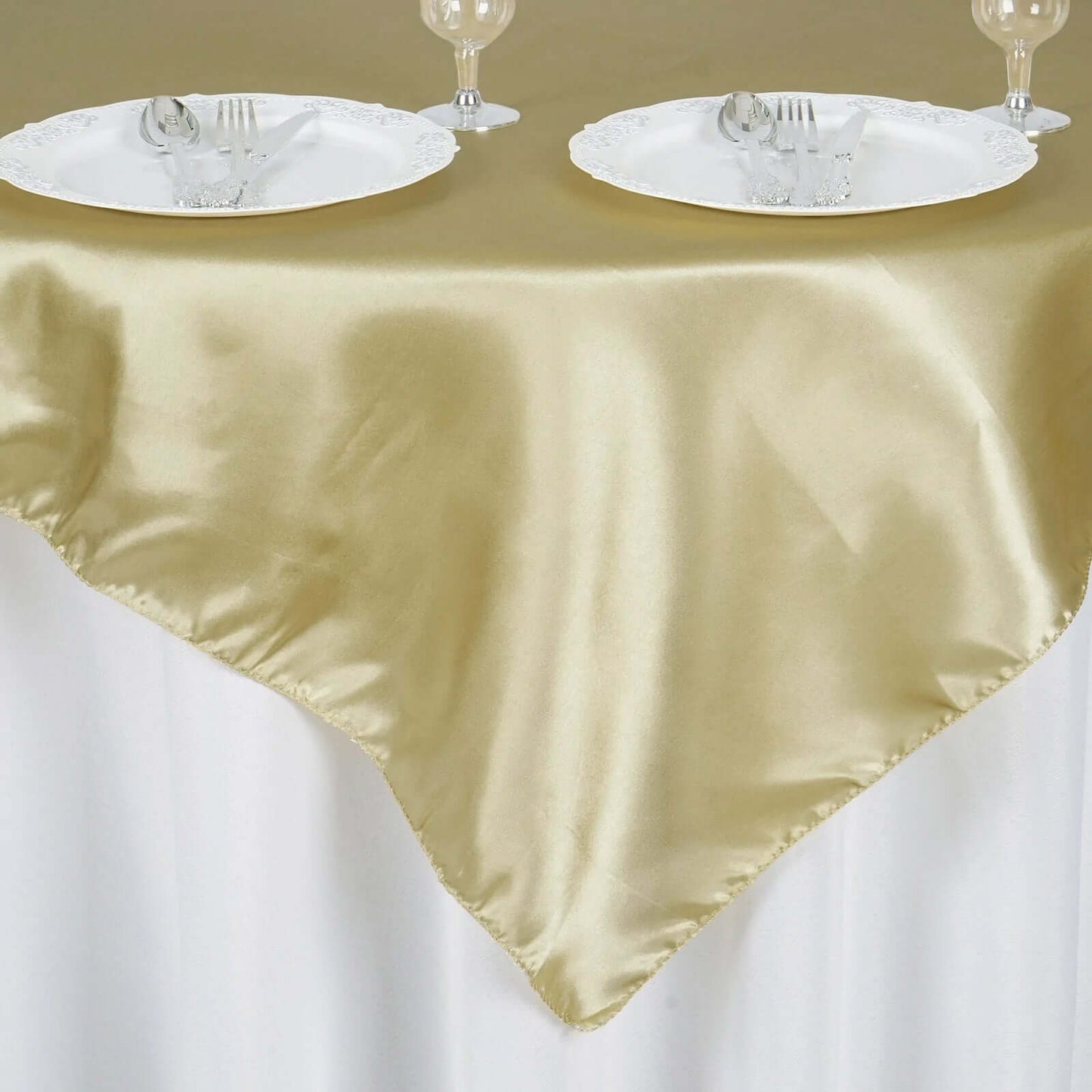 Satin 60"x60" Table Overlay Square Tablecloth Champagne - Smooth Silky Touch Table Cover