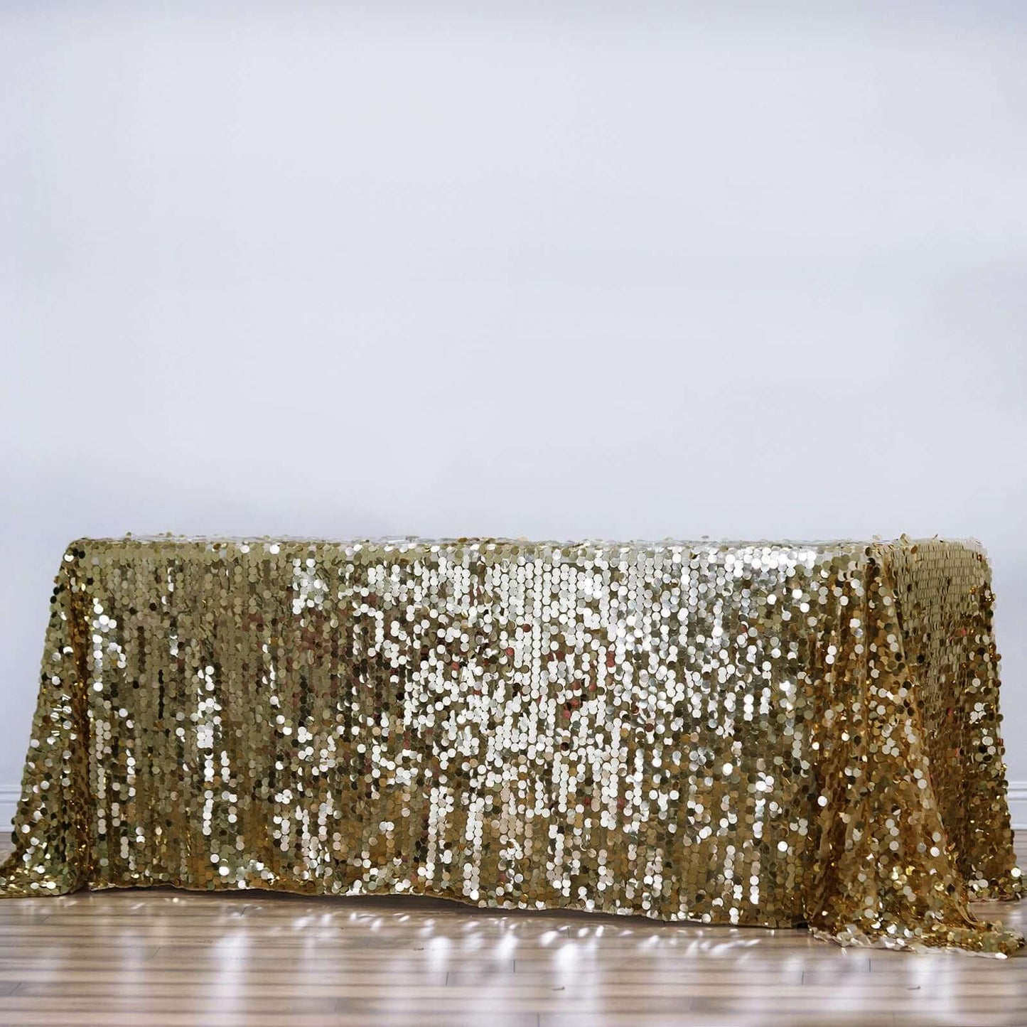 Sequin 90"x156" Rectangle Tablecloth Champagne - Seamless Big Payette Table Cover