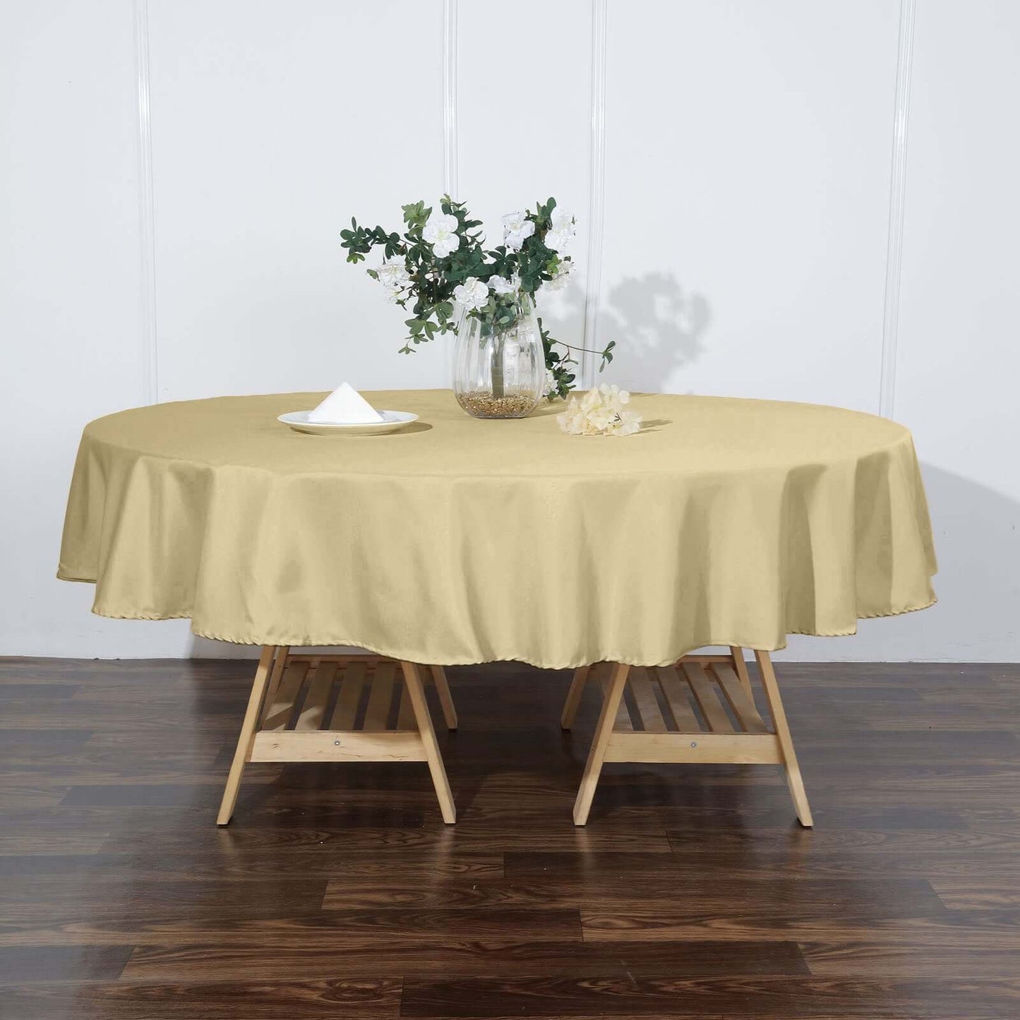 Polyester 90" Round Tablecloth Champagne - Stain & Wrinkle-Resistant Table Cover