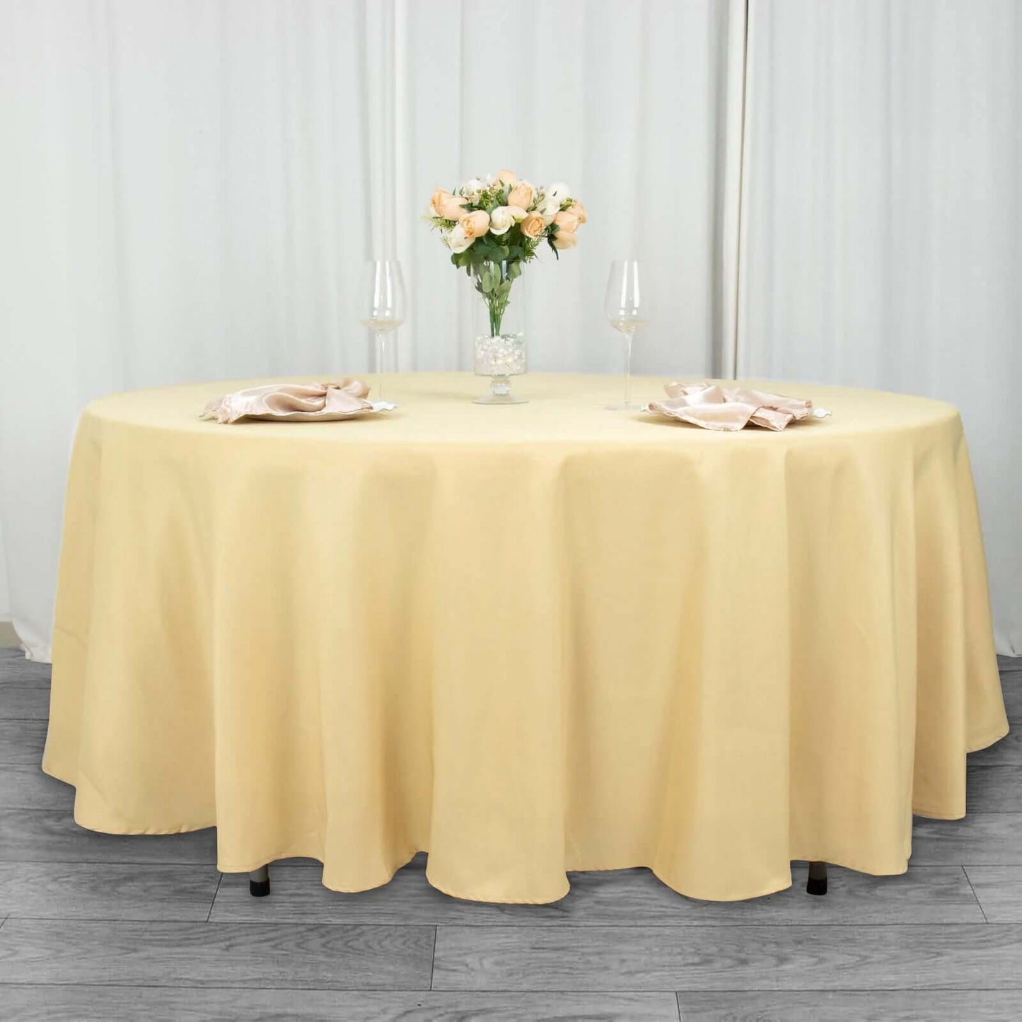 Premium Polyester 108" Round Tablecloth Champagne - Wrinkle-Resistant 220GSM Table Cover
