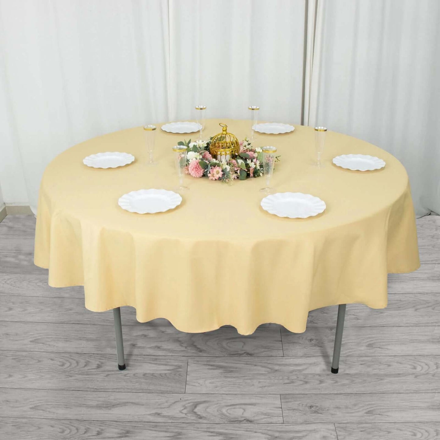 Premium Polyester 90" Round Tablecloth Champagne - Stain and Wrinkle-Resistant Design with 220GSM Thickness Table Cover