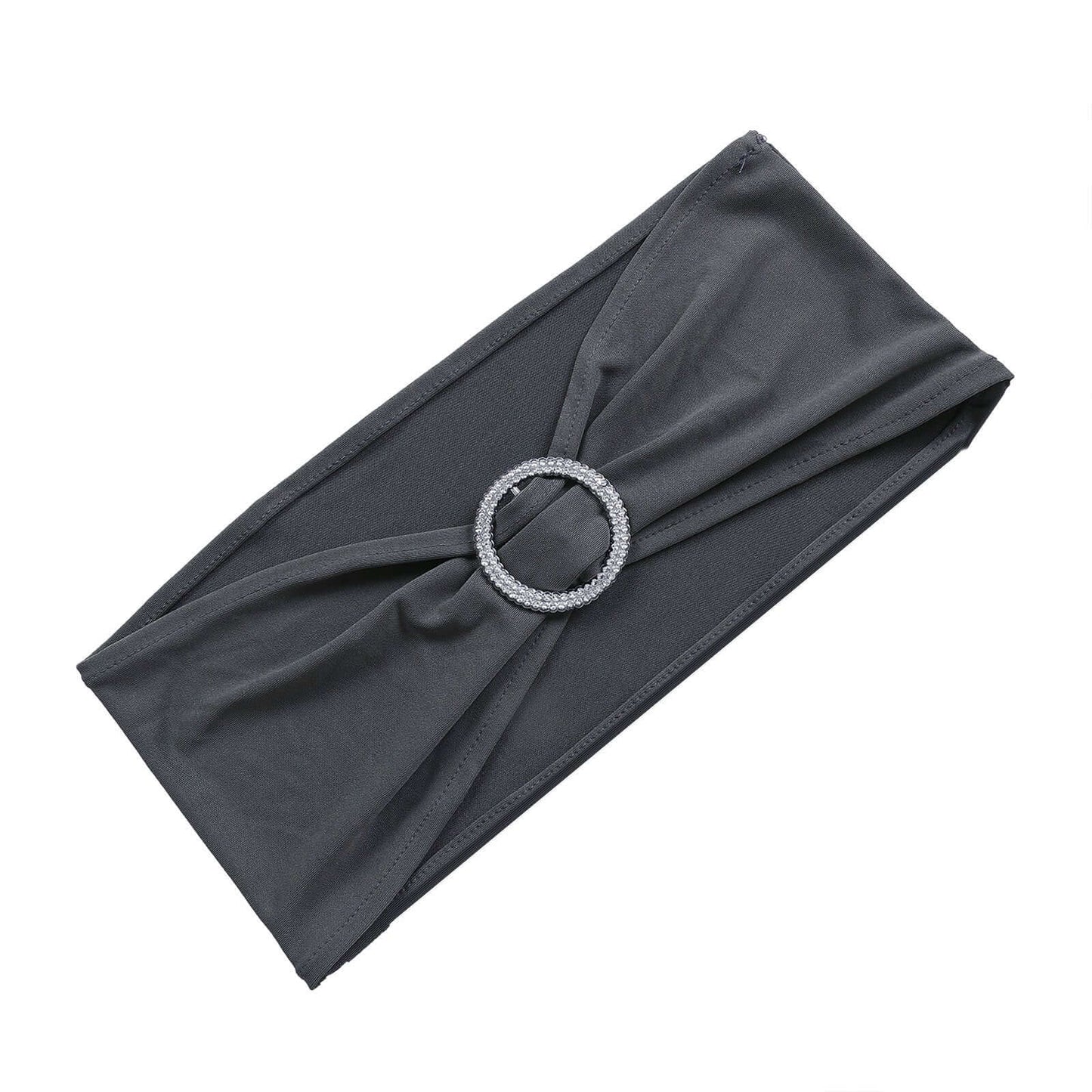 5 Pack Stretch Spandex Chair Sashes Charcoal Gray - Reusable Chair Bands with Silver Diamond Ring Slide Buckle 5"x14"
