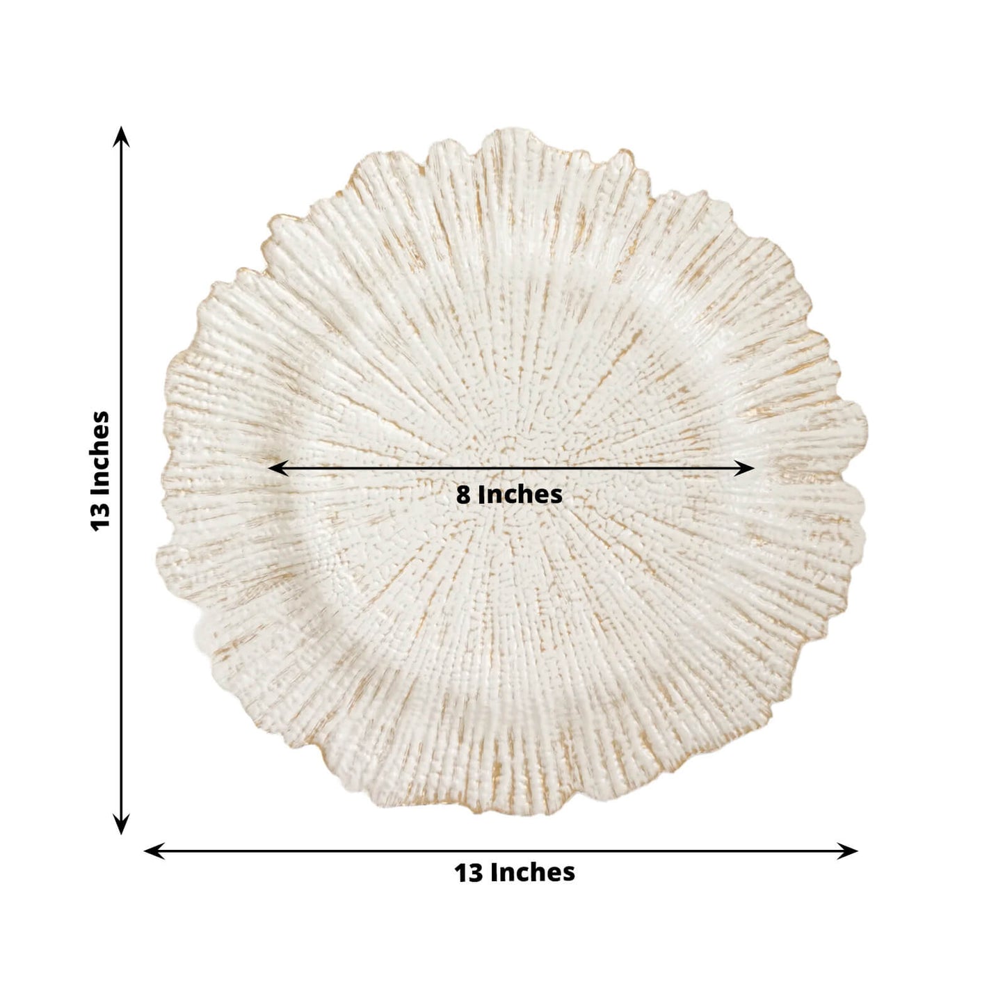 6-Pack Acrylic Plastic Round Charger Plates 13" in Antique White with Reef Design, Dinner Charger Tableware