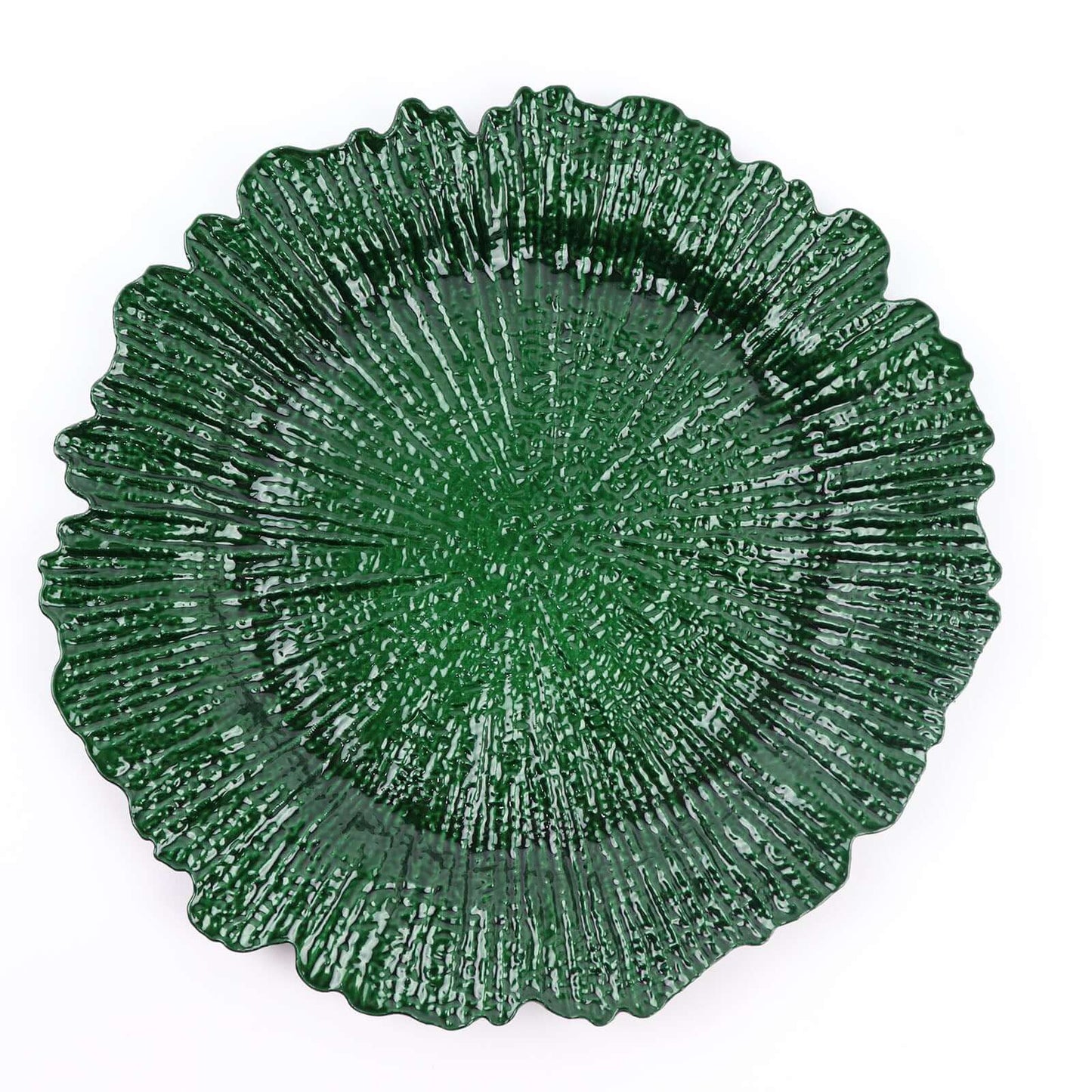 6-Pack Acrylic Plastic Round Charger Plates 13" in Hunter Emerald Green with Reef Design, Dinner Charger Tableware