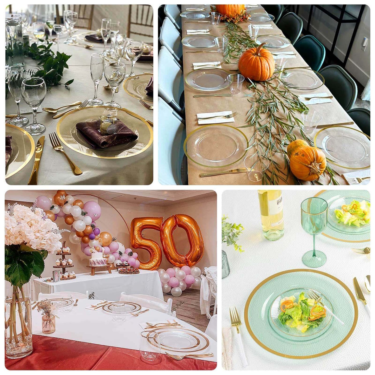 10-Pack Economy Plastic Round Charger Plates 12" in Clear with Wide Black Rim, Decorative Dinner Party Serving Plates