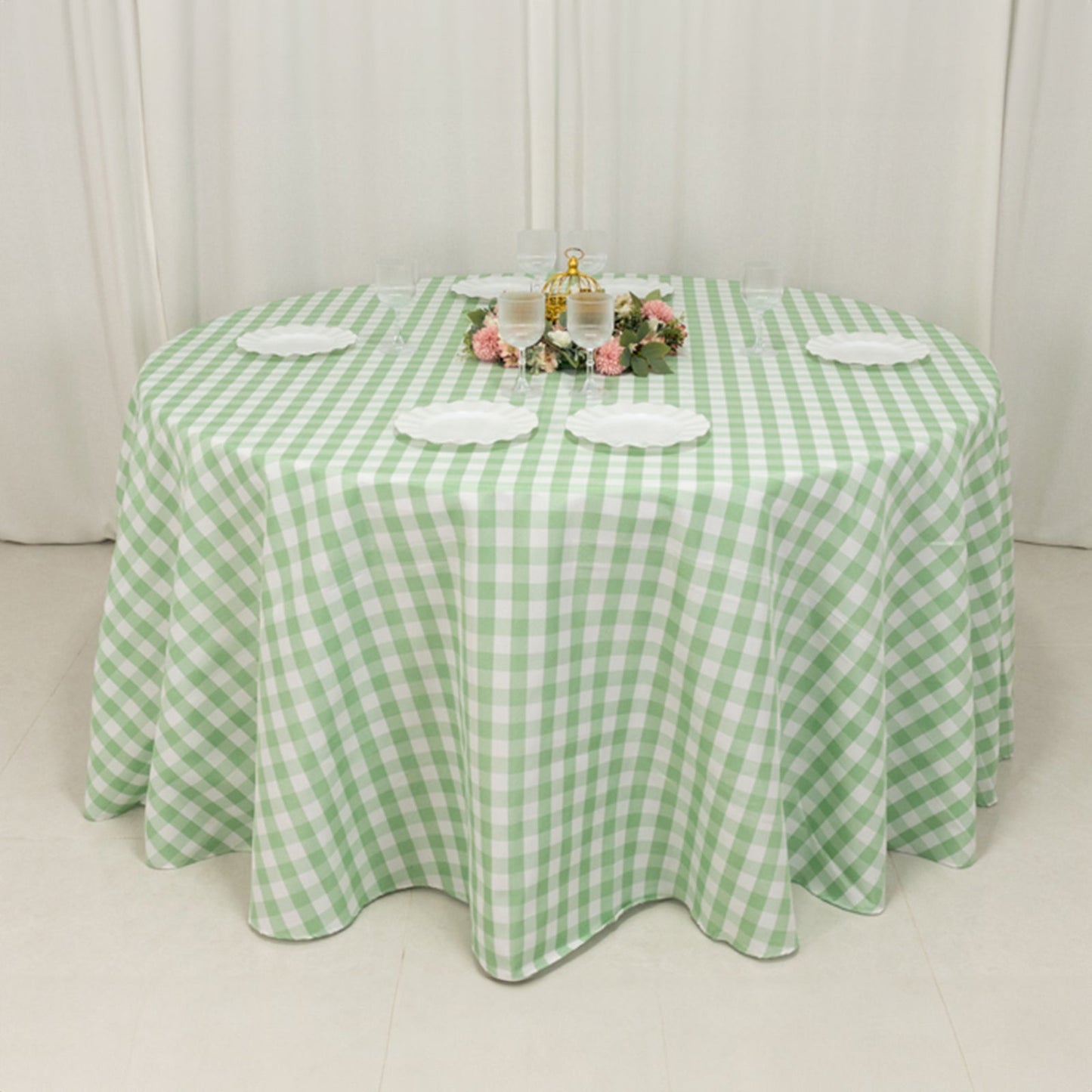 Polyester 120" Round Tablecloth White/Sage Green Seamless - Checkered Buffalo Plaid Table Cover
