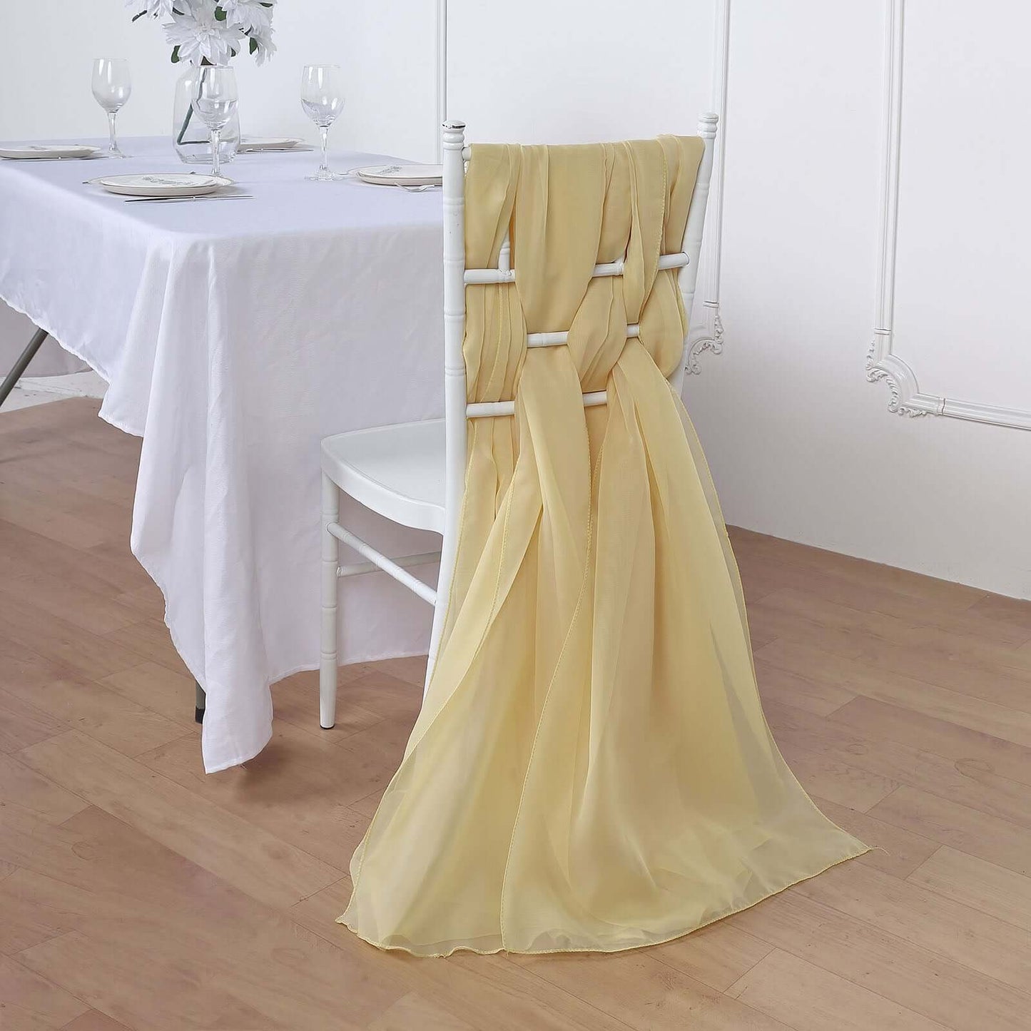 5 Pack Chiffon Chair Sashes Champagne - Soft & Lightweight Designer Chair Bows 22"x78"