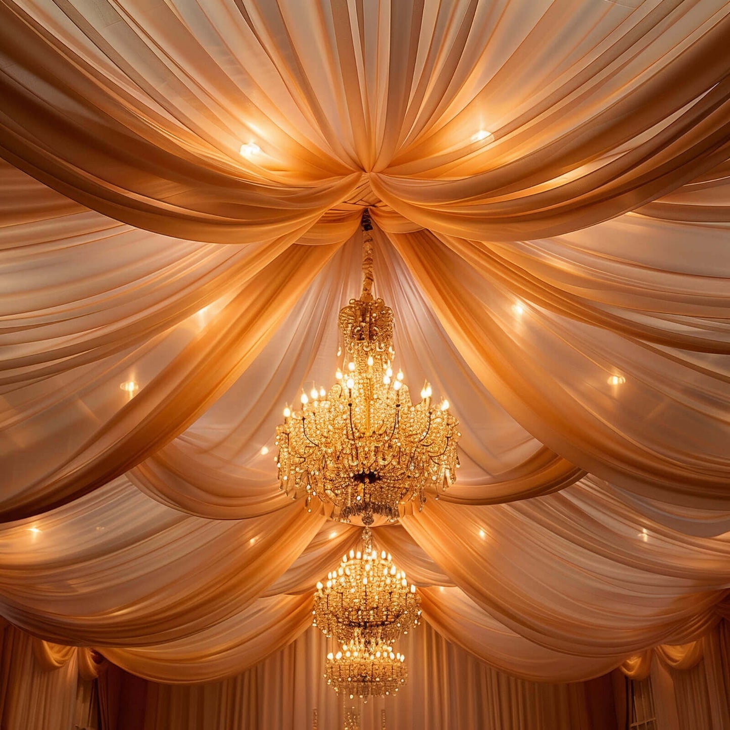 5ftx32ft Terracotta (Rust) Chiffon Curtain Panel, Durable Flame Resistant Backdrop Ceiling Drapery With Rod Pocket
